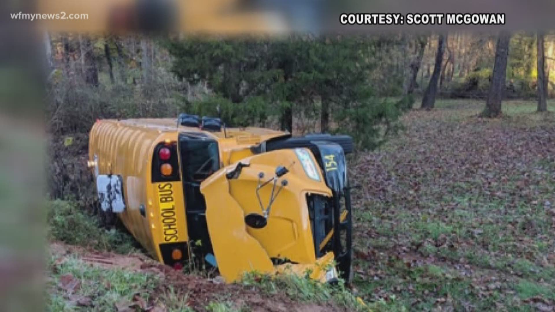 It's a call parents never want to get. Their child's school bus was in a wreck. It happened today in Alamance County as a bus slid off the road and flipped with more than a dozen students on board.