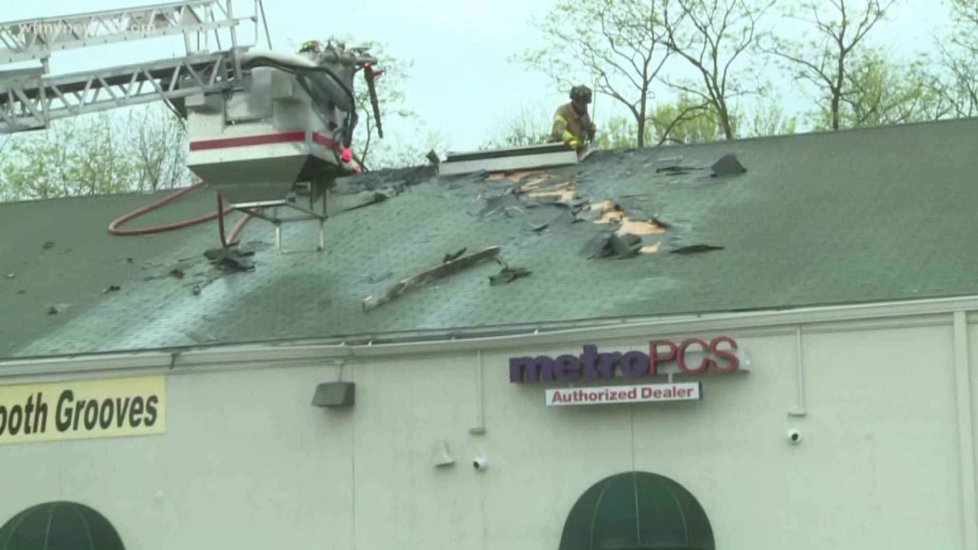 In Greensboro, the shopping plaza across Pyramid Village on East Cone caught fire on part of the rooftop. Firefighters believe the fire was caused by a lightning strike, but they are still investigating.