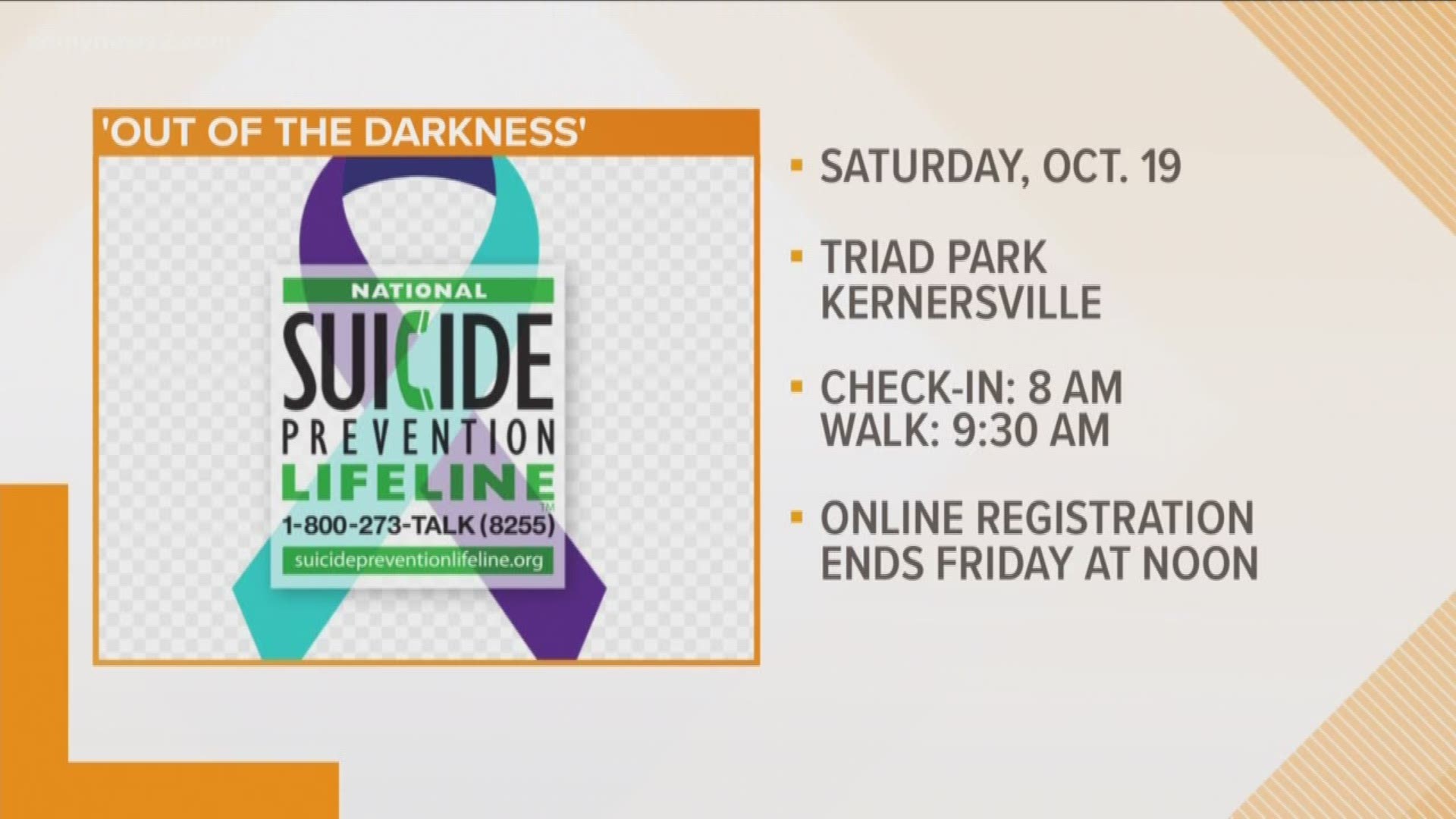 This October 19th, hundreds of family members and survivors will lead the Out of the Darkness Walk, an annual race benefiting suicide prevention and research.