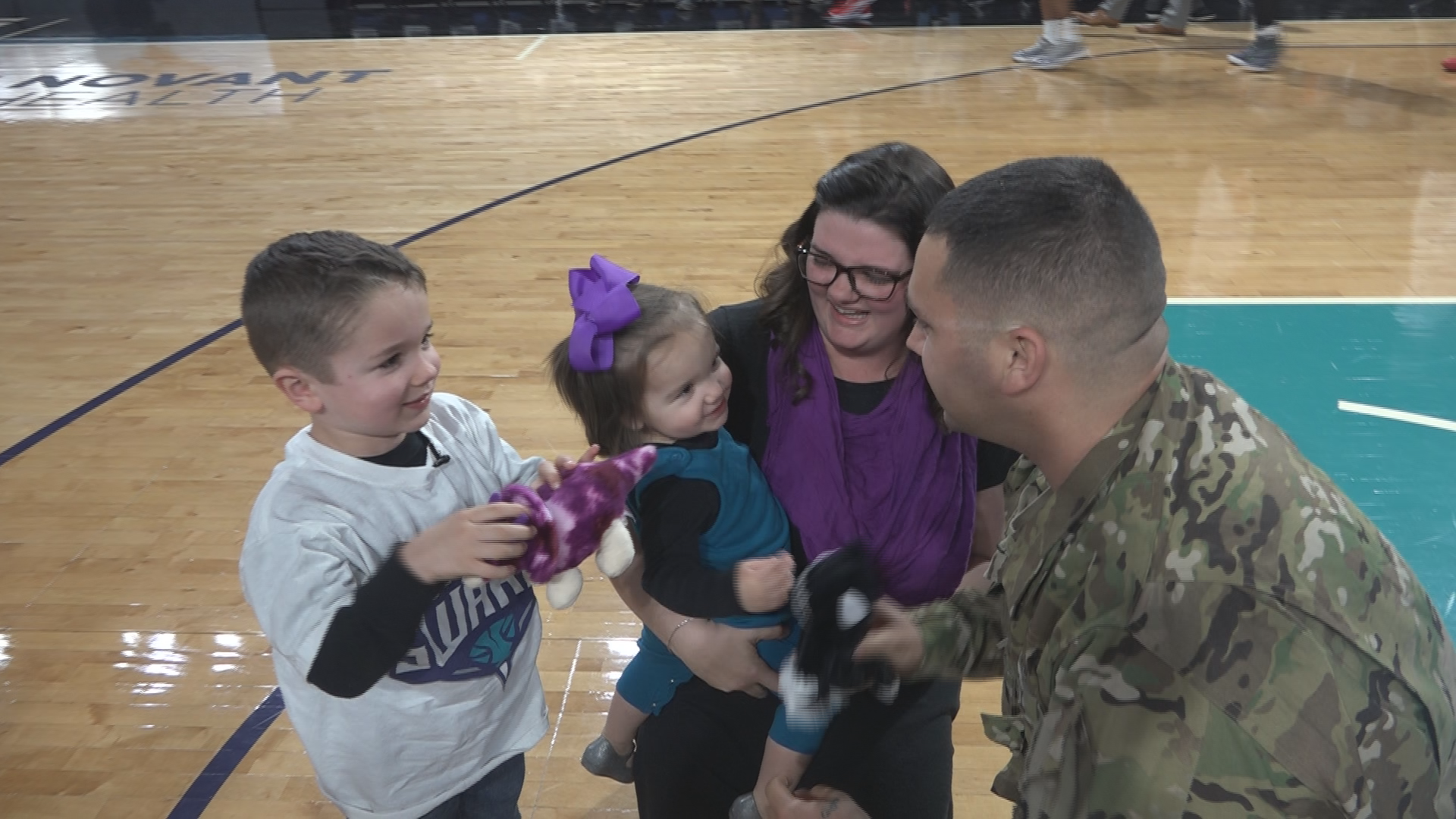 While their dad's been deployed, nights at Swarm Fieldhouse have made the sadness a little easier to bear for Bennett and his little sister Millie.