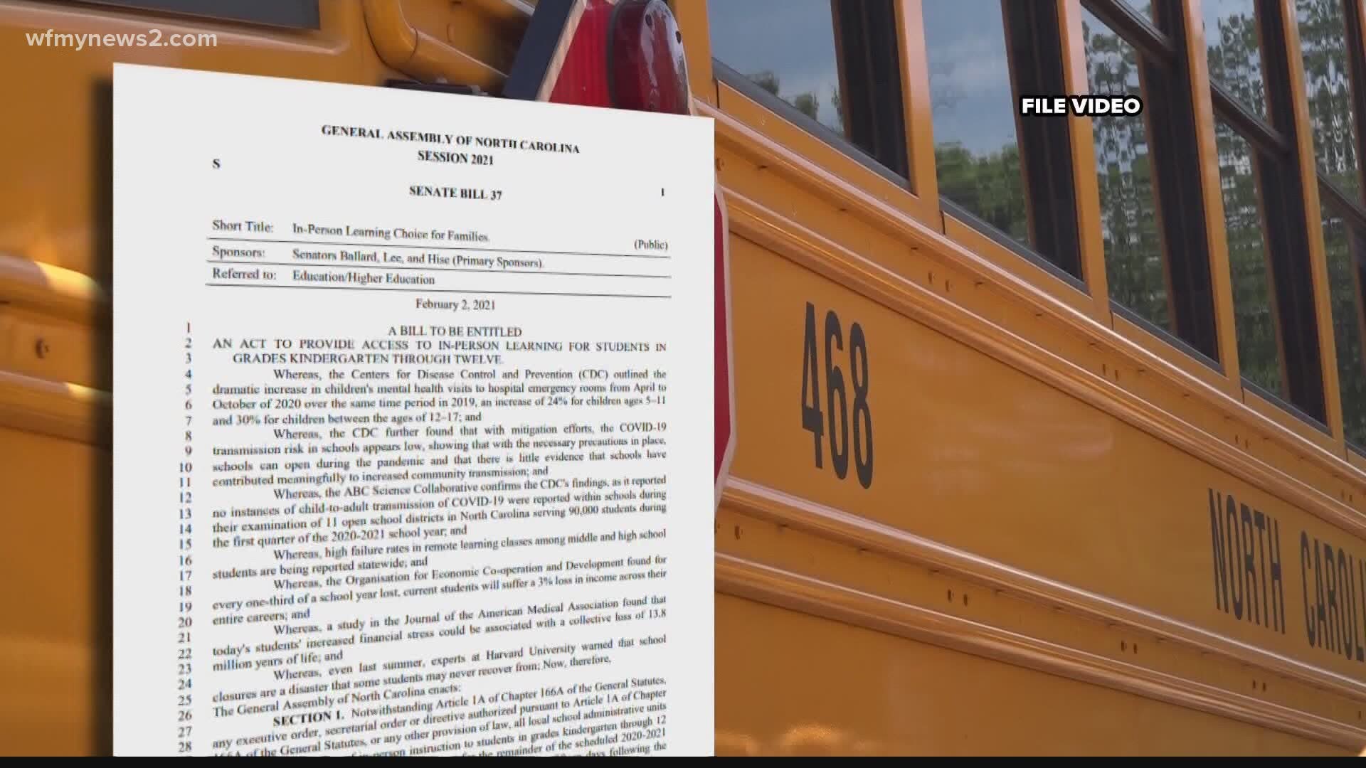 Teachers are in group three for North Carolina's vaccine plan. The NC Senate passed a bill that would require schools to offer in-person options to families.
