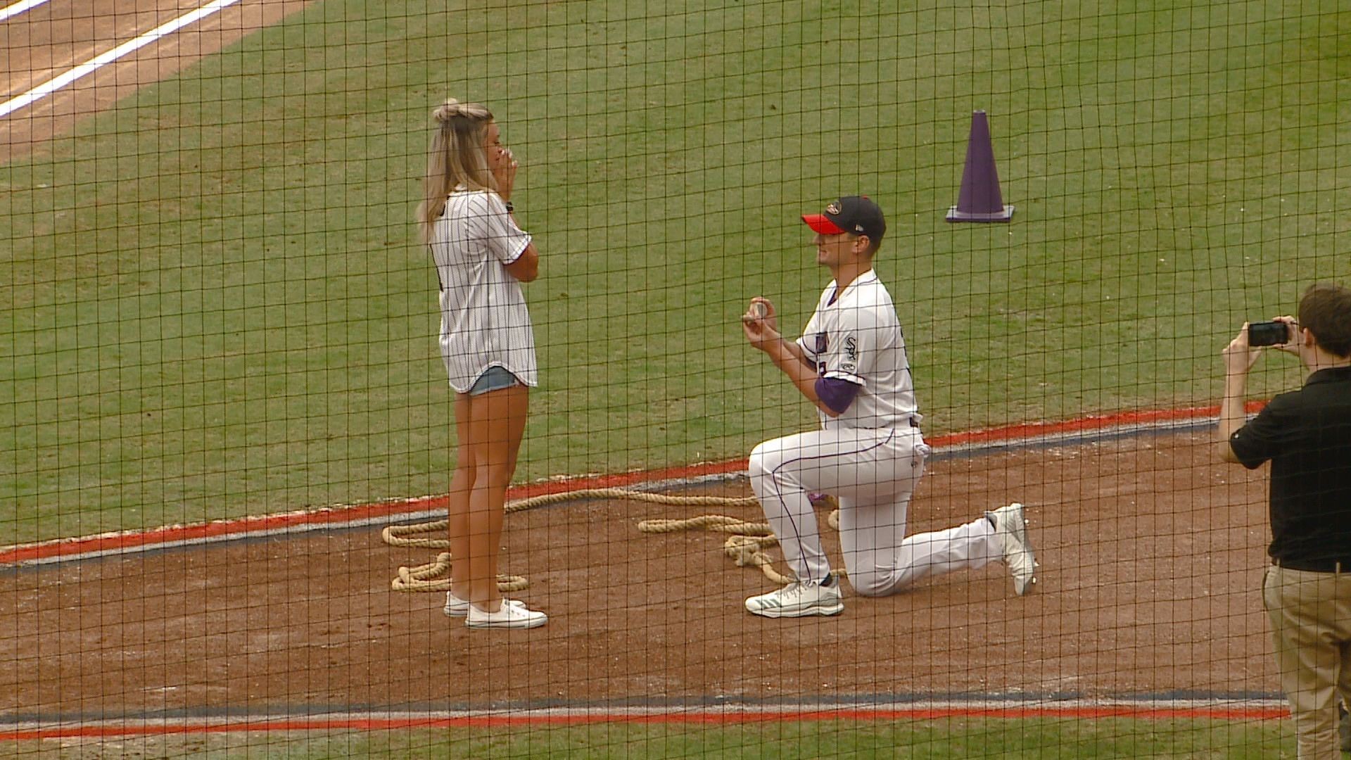 She said yes! Pitcher Zach Lewis got down on one knee between the 1st and 2nd innings and proposed to his girlfriend and now fiancé Bobbi.