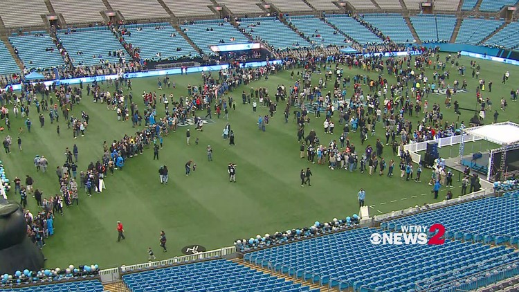 Panthers fans at 2023 NFL Draft Pick Party at Bank of America Stadium