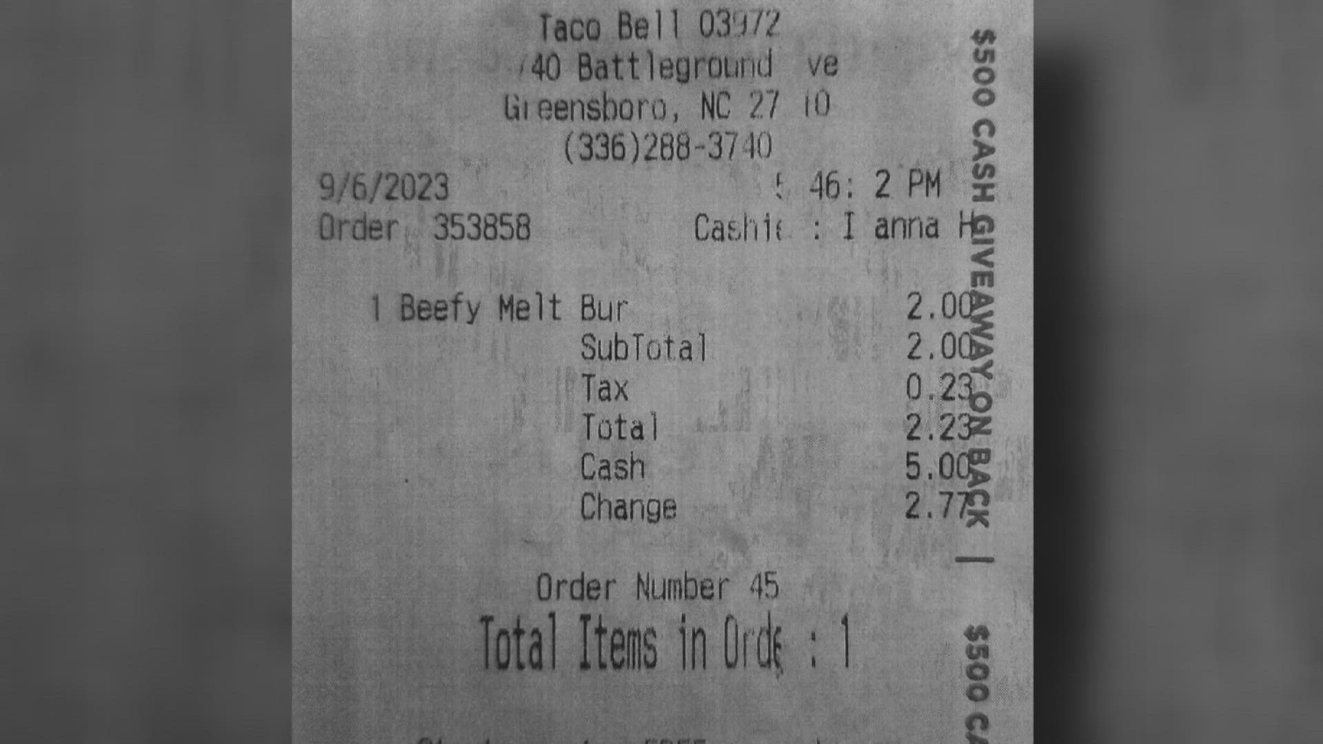 Someone was charged too much in tax fees at a Taco Bell.