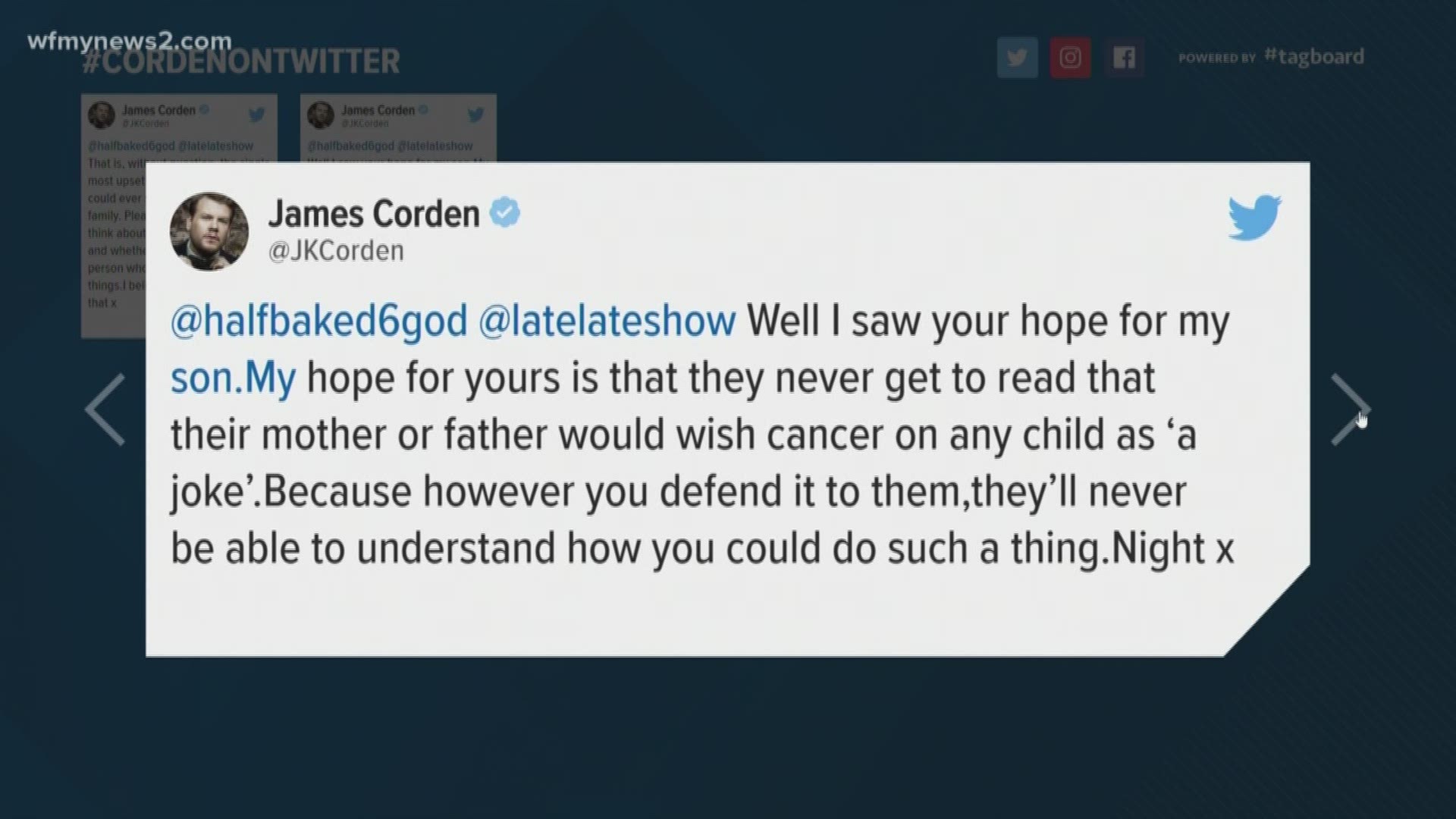 After potentially spoiling Game of Thrones, a Twitter user attacked Corden by going after his child