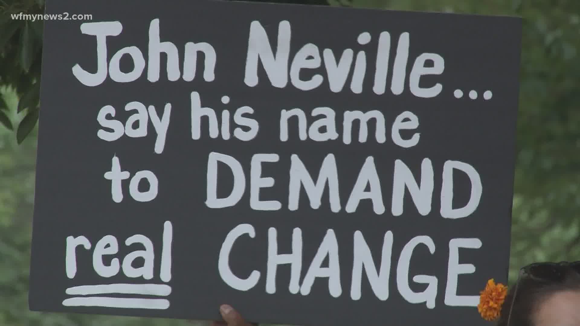 After videos showing John Neville being restrained in Forsyth County Detention Center were released, people gathered to protest and march in Winston-Salem.