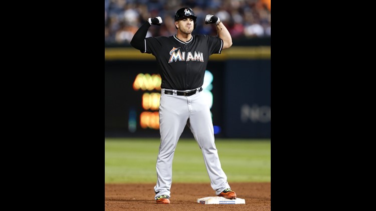 From left, the Miami Marlins' Jose Fernandez and J. T. Realmuto