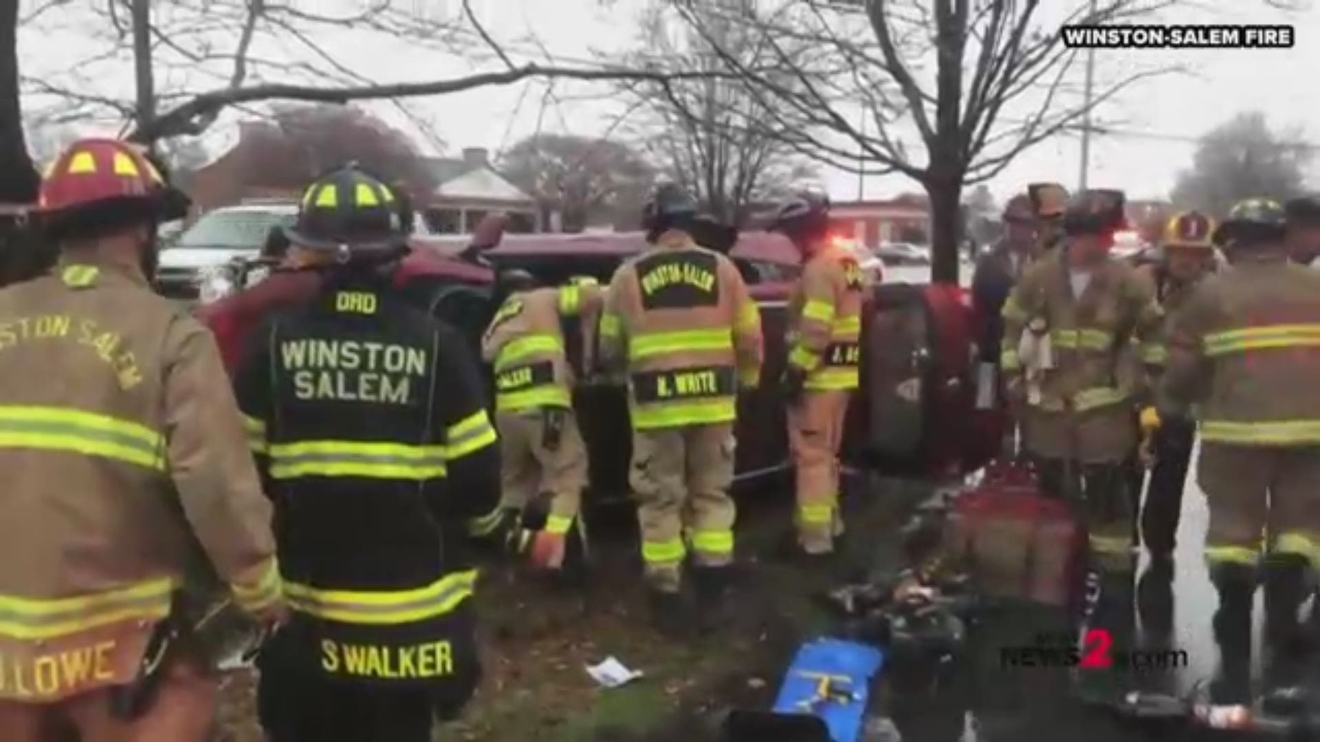 Woman trapped in car rescued in Winston-Salem.