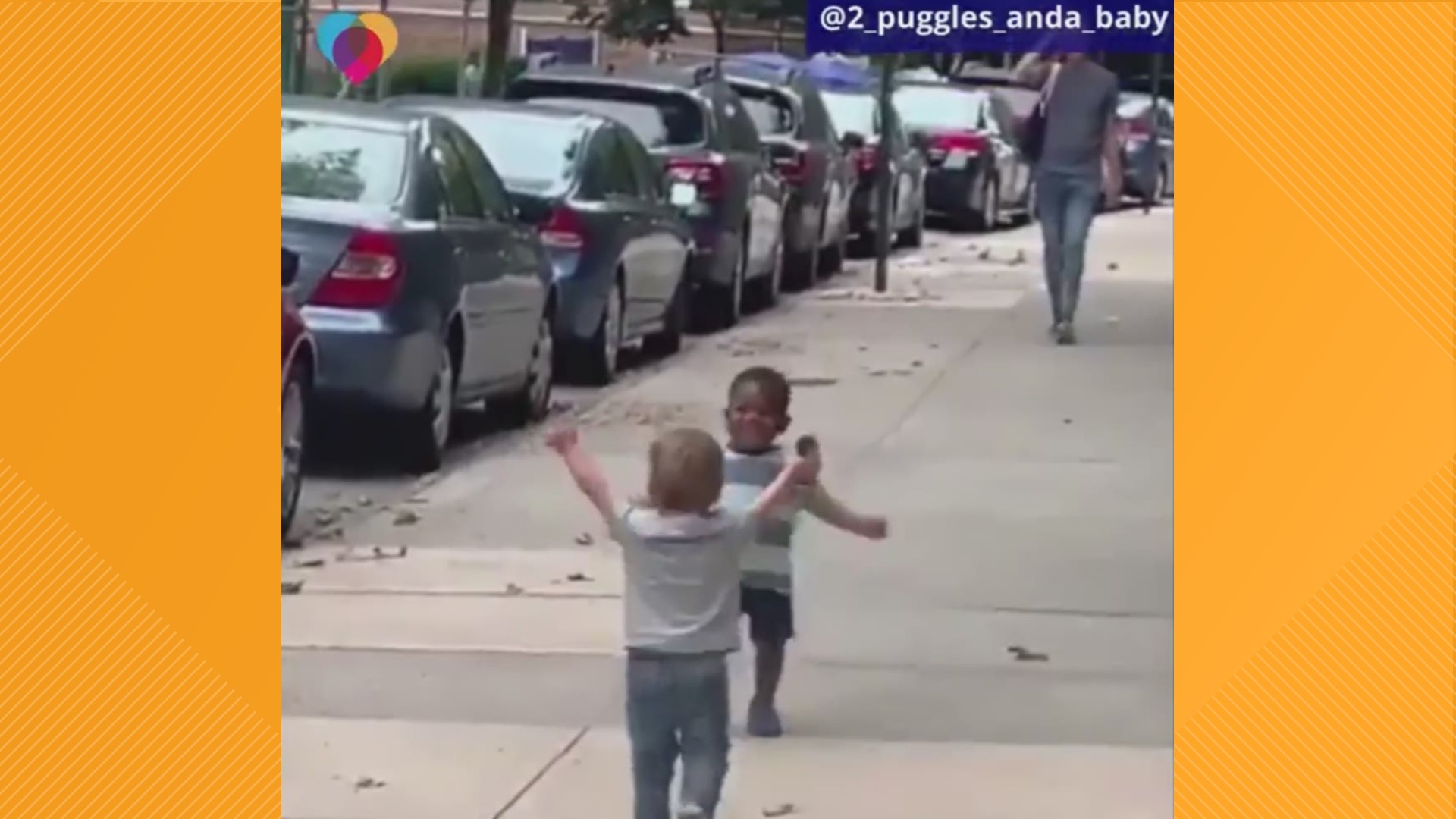 Two toddlers run to each other and hug on a New York City street and it's making the internet, social media melt. The 2-year-olds, Maxwell and Finnegan, met a year ago and are inseparable, the father of one boy said.