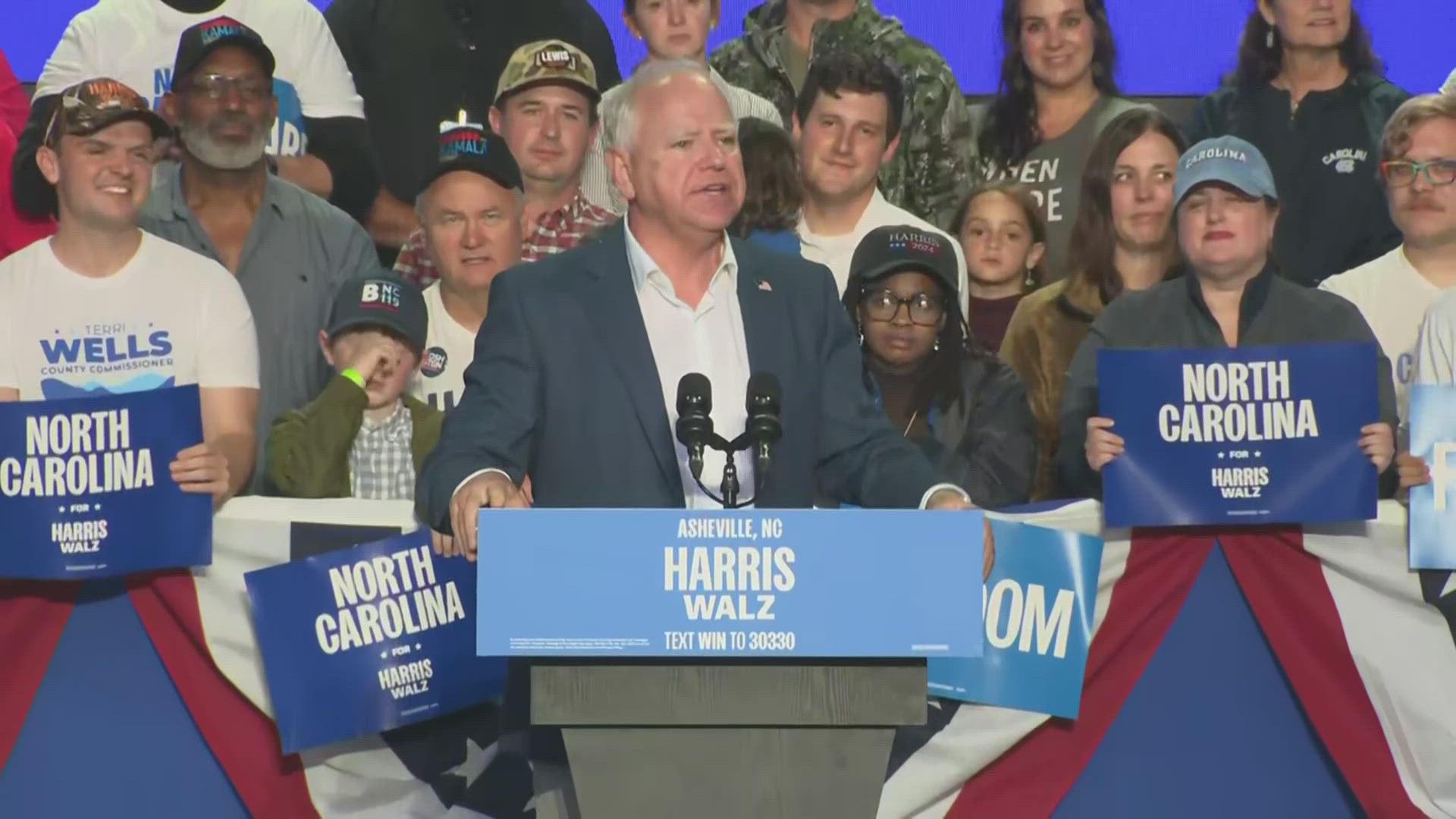 The Minnesota Governor visited the Tar Heel state for a Harris-Walz campaign rally after stopping in Atlanta.