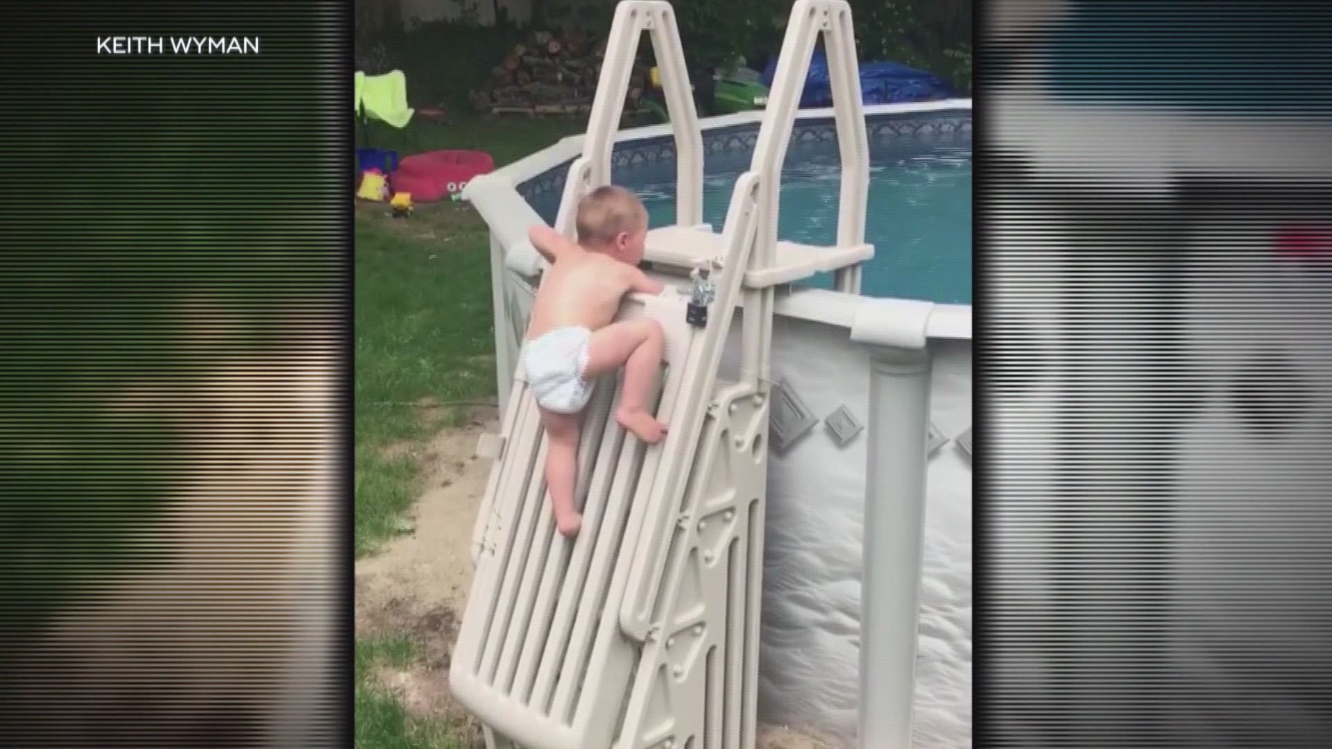 Child Climbs Pool Stairs Into Pool