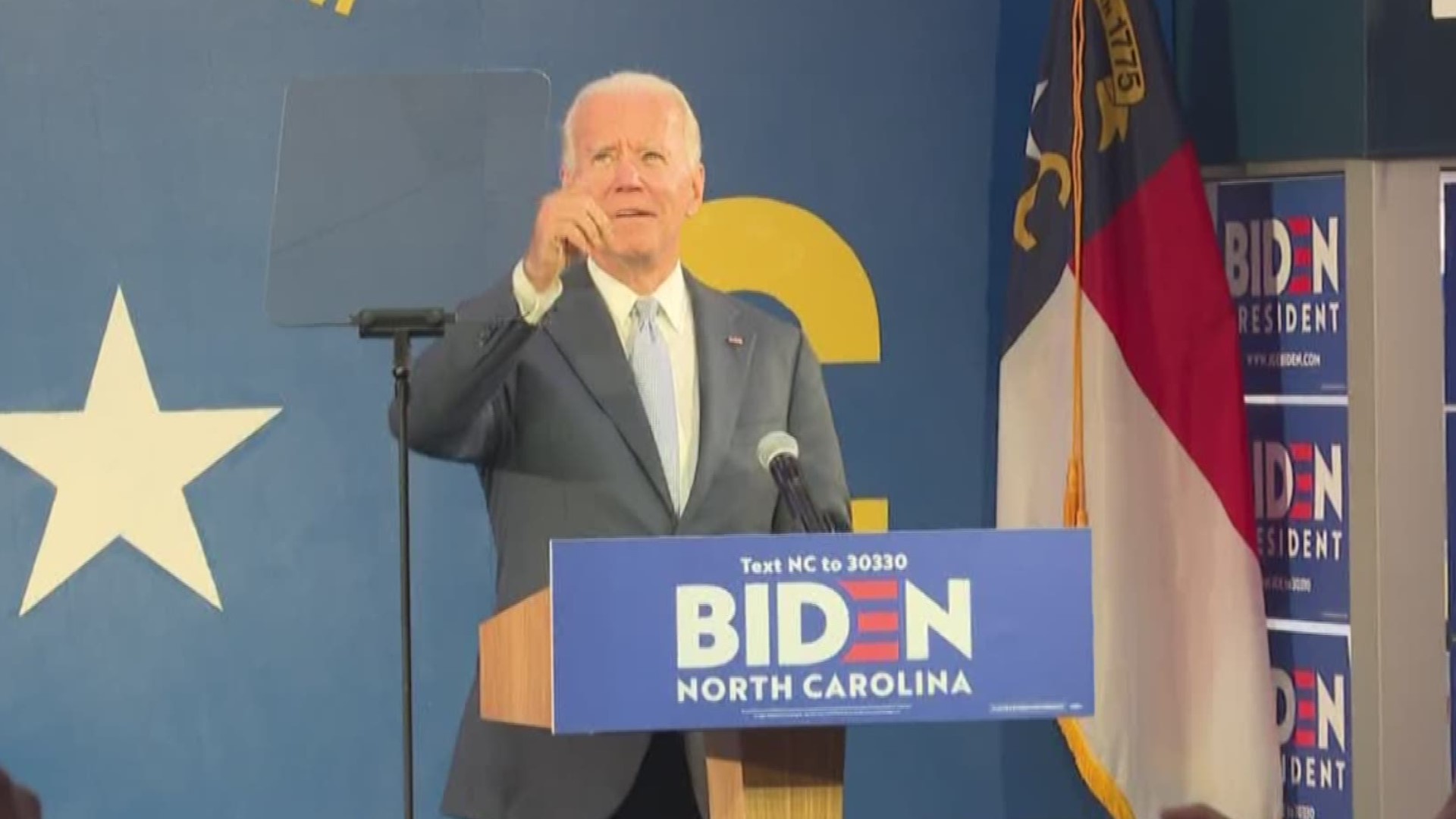 The former Vice President stopped in Durham to campaign, just a day after the ISIS leader was killed in a military raid