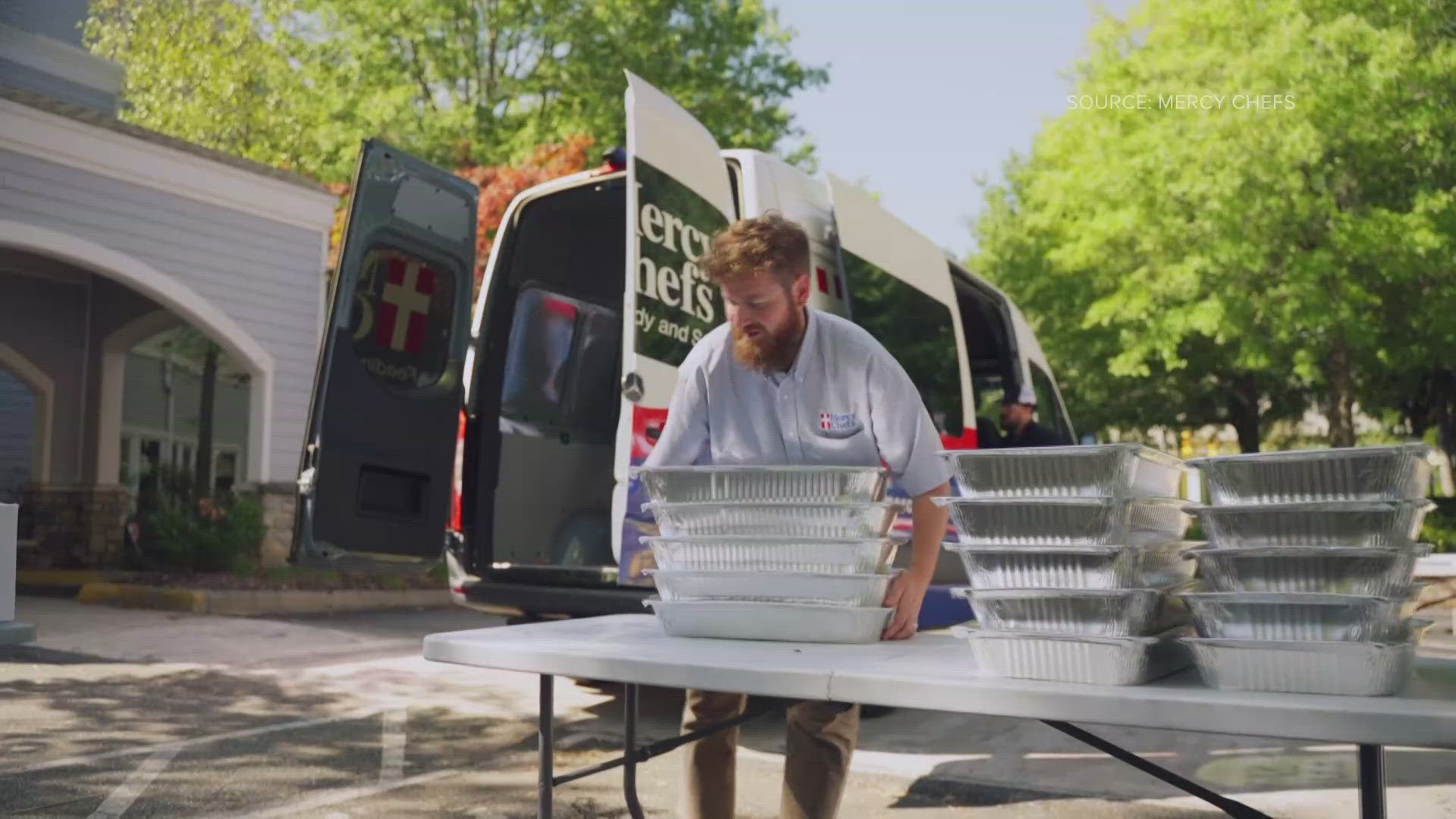 Mercy Chefs set up stations to serve meals in Swannanoa, Hendersonville, and Bat Cave.