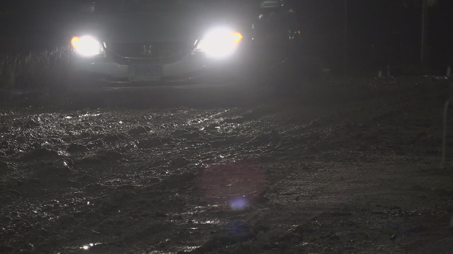 The city had been working on the street, making it a dirt road for months. The heavy rain turned it to mud.