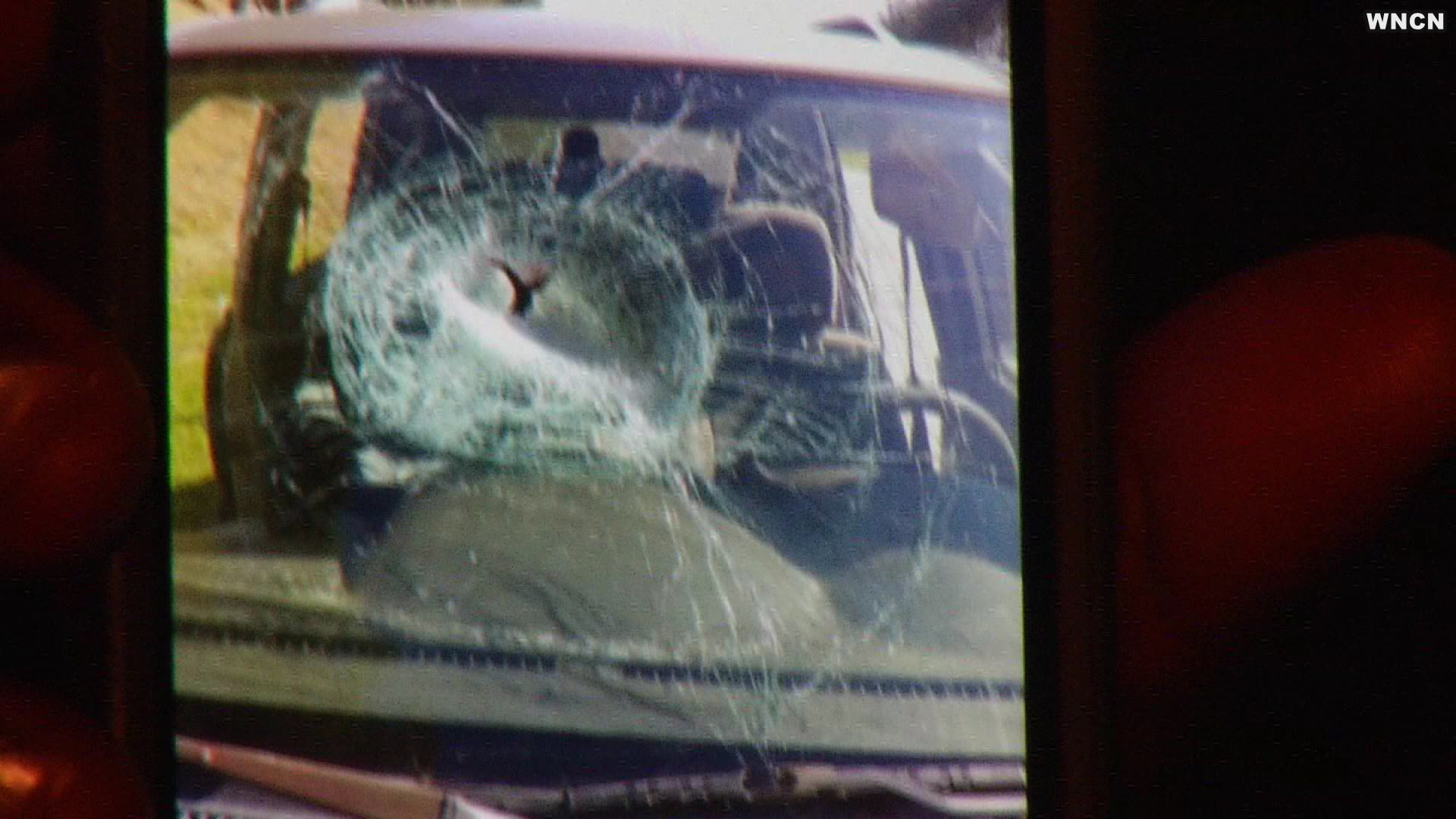 Elizabeth Atkinson was on the way to a job in Selma when something hit the windshield on I-40 in Johnston County.