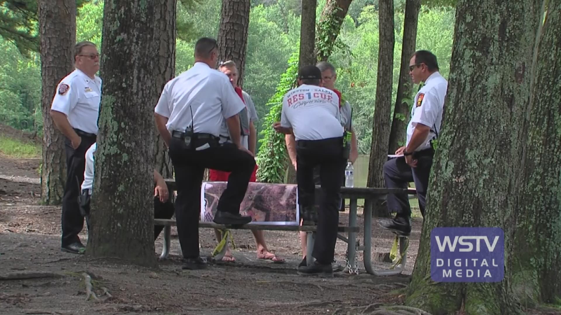 Winston-Salem Fire and Rescue crews search for body at Winston Lake.