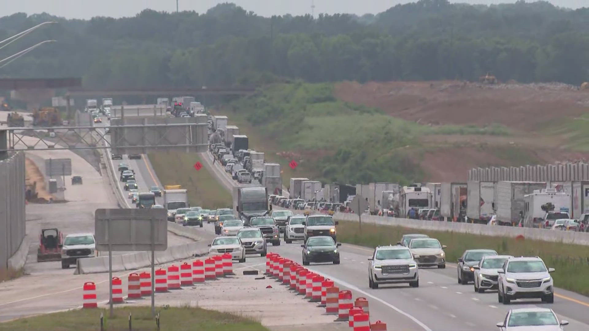 An overturned RV caused heavy traffic on I-40 near Union Cross Road.