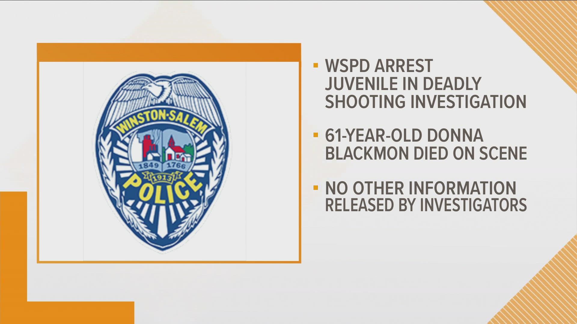 Winston-Salem police arrested a juvenile in the death of 61-year-old Donna Blackmon. Investigators said she was asleep when a stray bullet from a gunfight hit her.