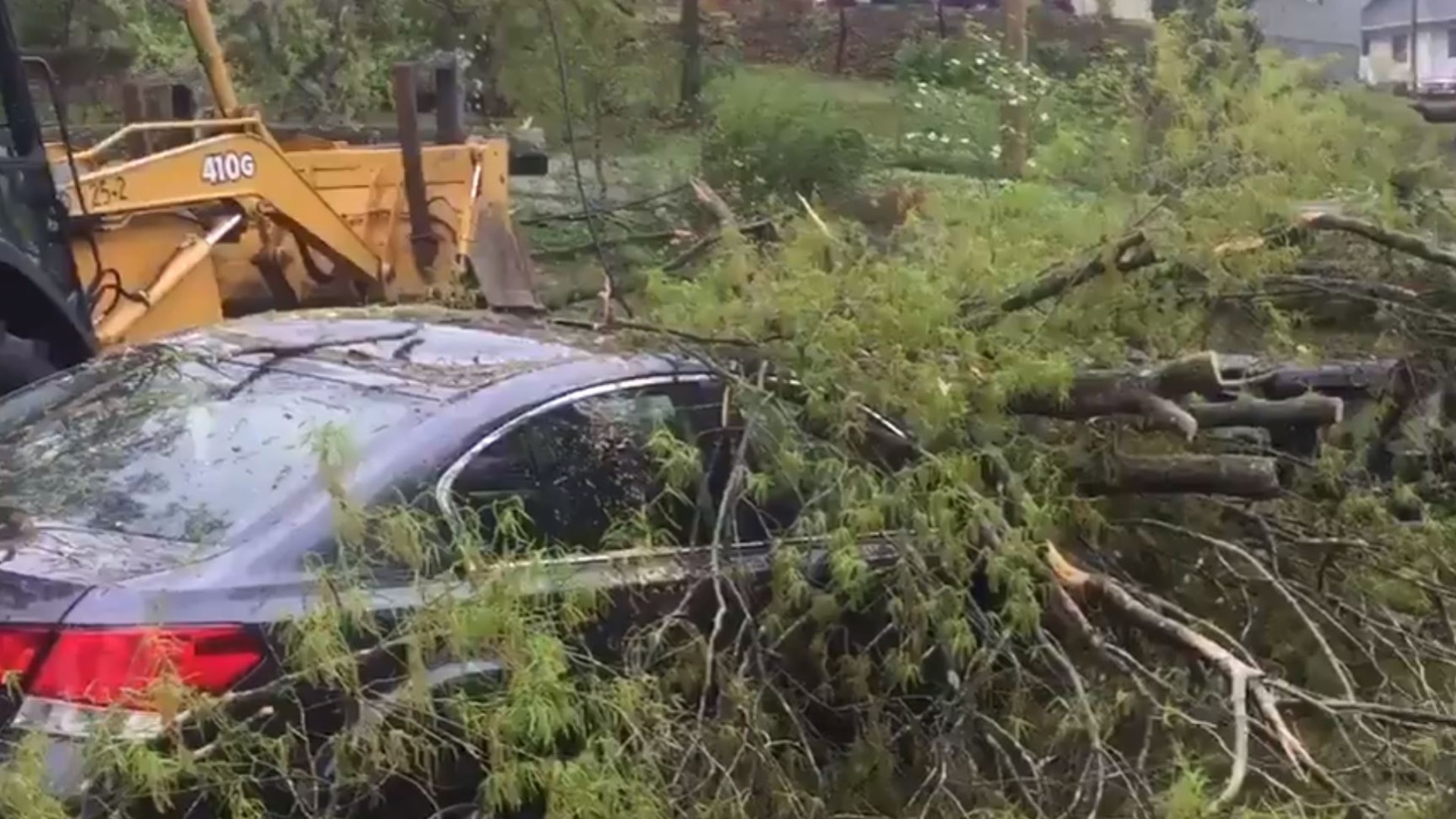 Crews cleanup and restore power after severe weather rolls through Mt. Airy Sunday afternoon.