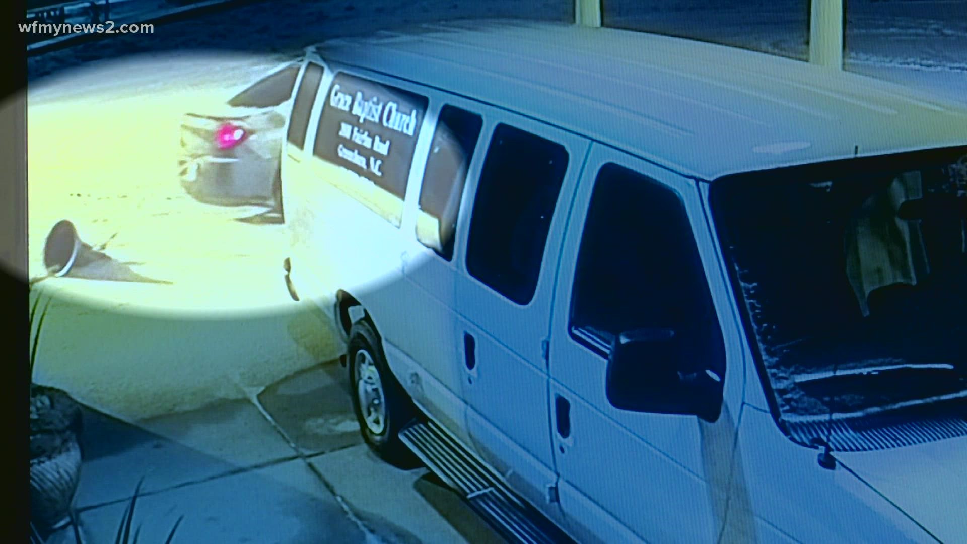 Surveillance video from Grace Baptist Church shows someone stealing the church bell, and dragging it off property behind the car.