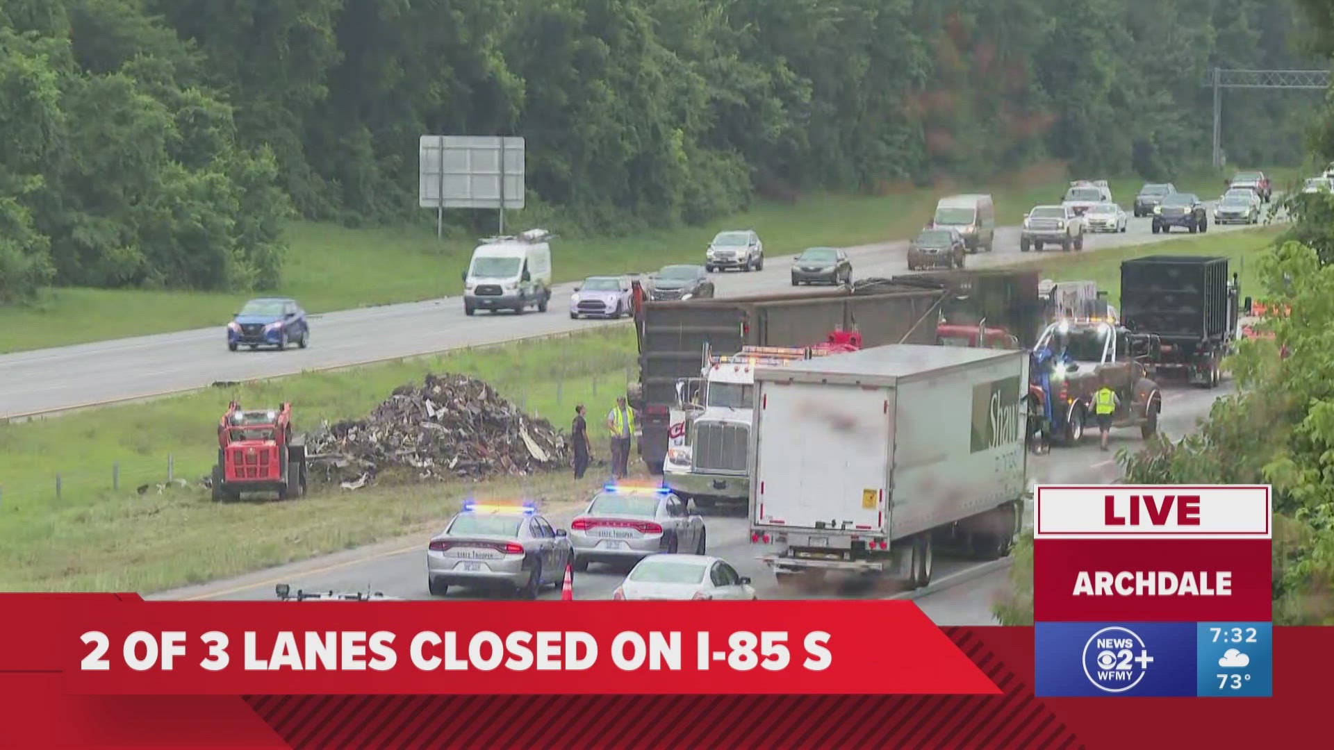 A vehicle crash on I-85 in Randolph County is causing a high impact on traffic on Tuesday morning.