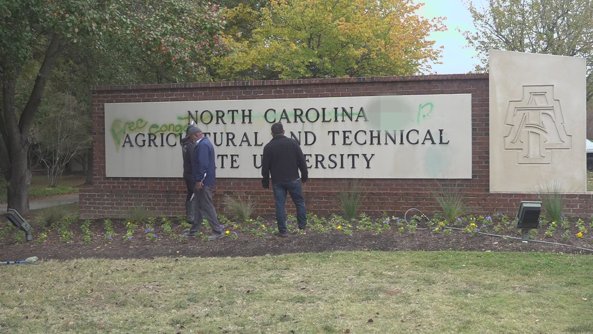 The school said several buildings and signs were vandalized. It came on Day 2 of Homecoming Week.