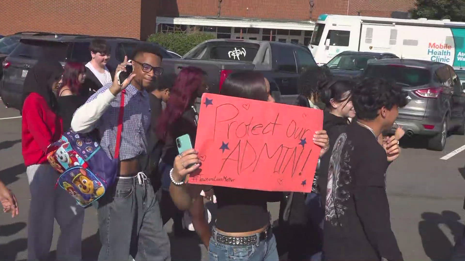 At 9:30 a.m. on Monday, students at Glenn High in Winston-Salem staged a walkout to protest layoffs at Winston-Salem/Forsyth County Schools.
