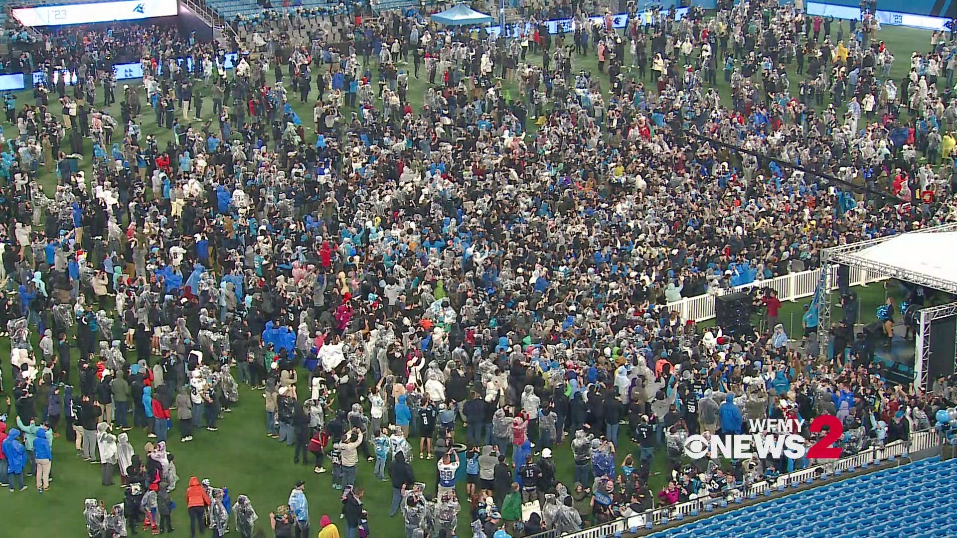 Carolina Panthers fans react to Bryce Young being selected as No. 1 draft pick in 2023 NFL Draft at Bank of America Stadium in Charlotte.