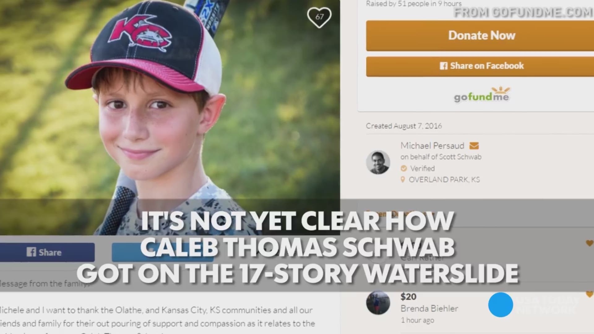 Caleb Schwab, 10, was killed on Aug. 7, 2016, after something went wrong when the child rode on the 168-foot-tall Verruckt (German for "insane") water slide