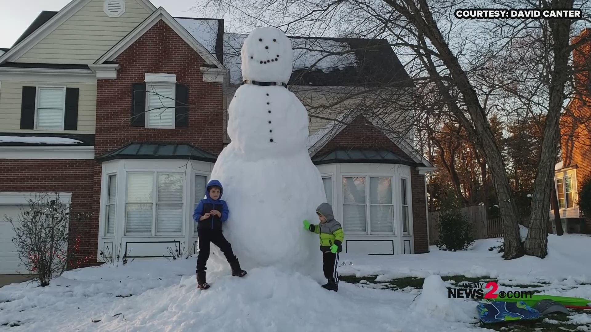 It took David Canter six hours to make the giant 12-foot snowman at his house in Greensboro. He also got some help from his two boys.