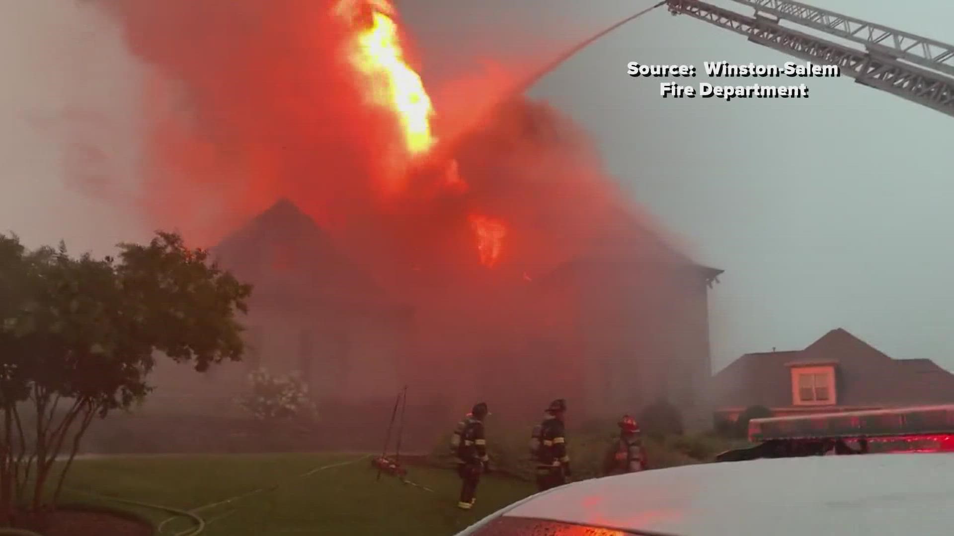 Lightning struck a house on Pheasant Lane as a severe storm swept through the Piedmont Triad.
