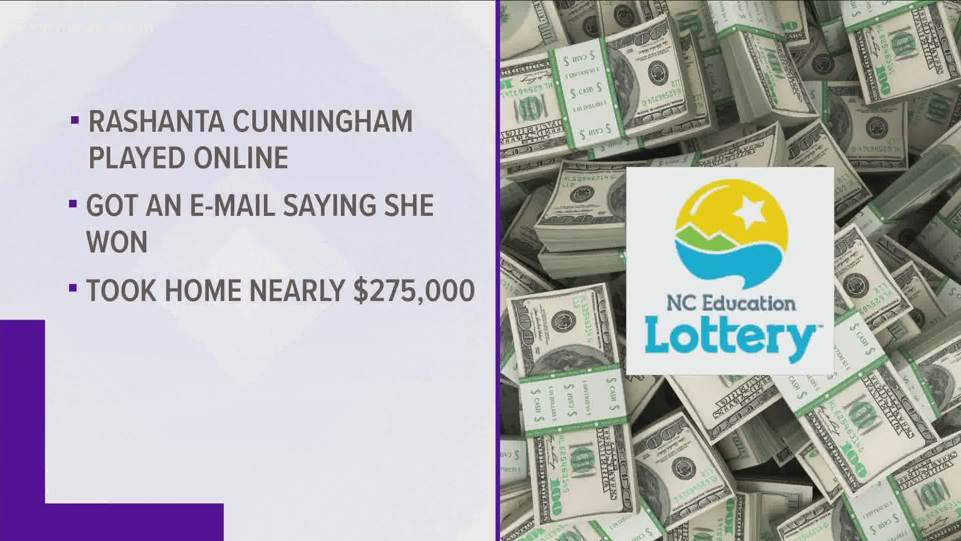 Rashanta Cunningham bought her Cash 5 ticket online. As a result, she found out she won the jackpot in an email.
