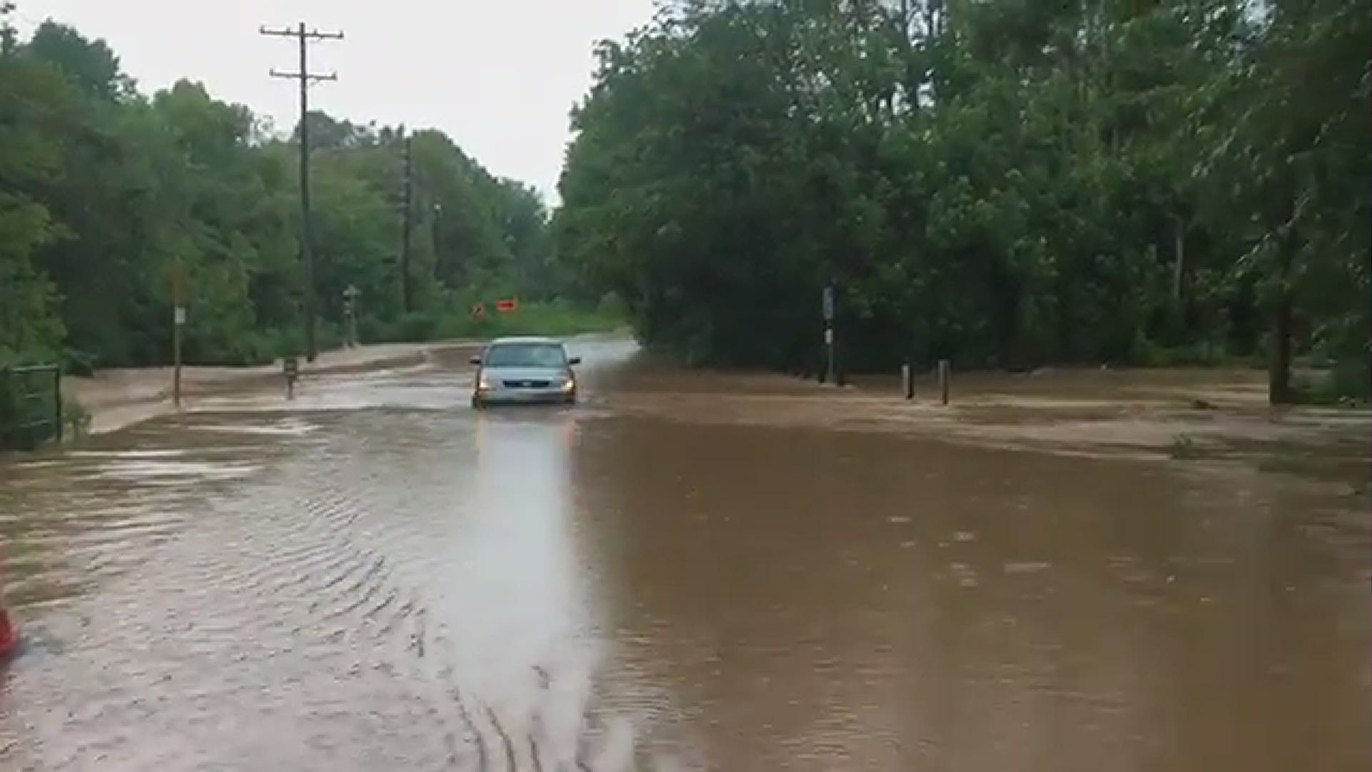 Flash flooding at Bethabara Road and Old Town Drive in Winston-Salem captured by Winston-Salem Fire Department.