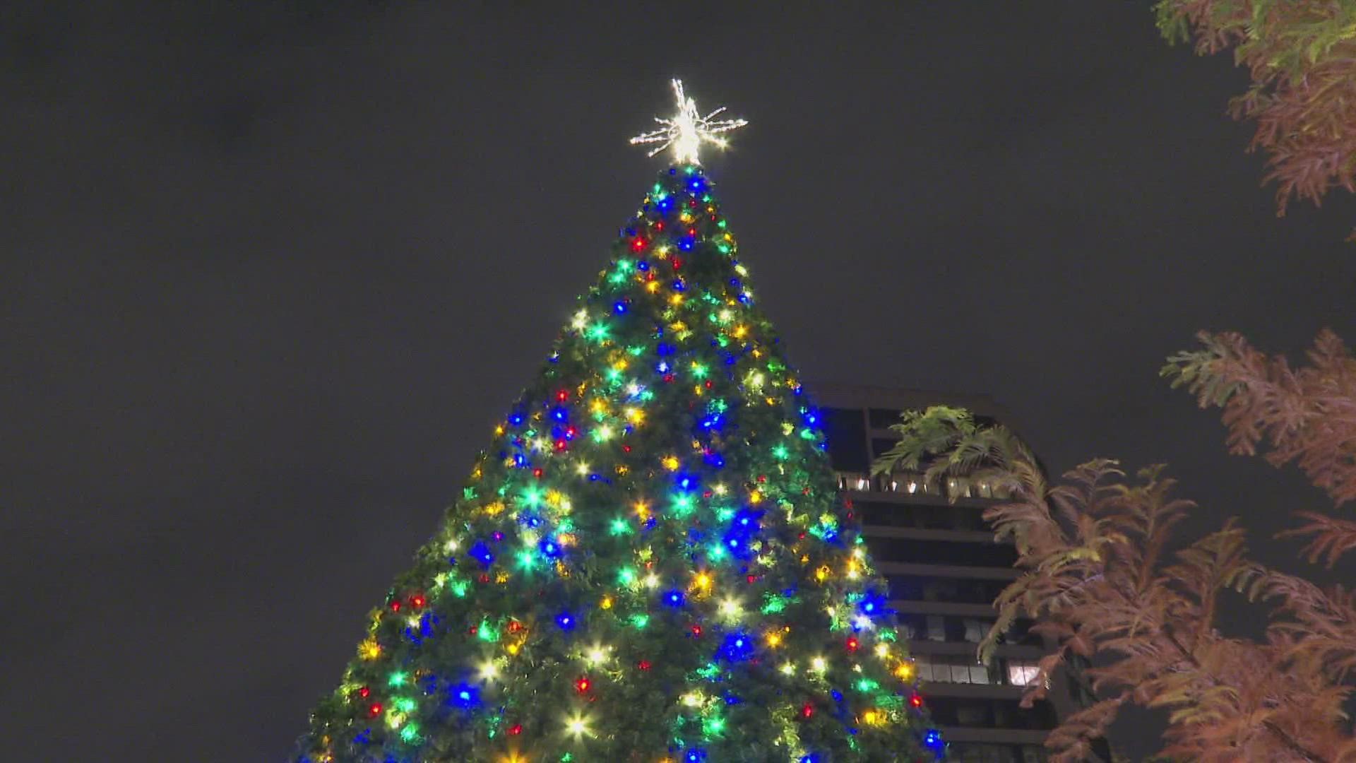 The city lit up its Christmas tree and held performances up and down Elm Street.