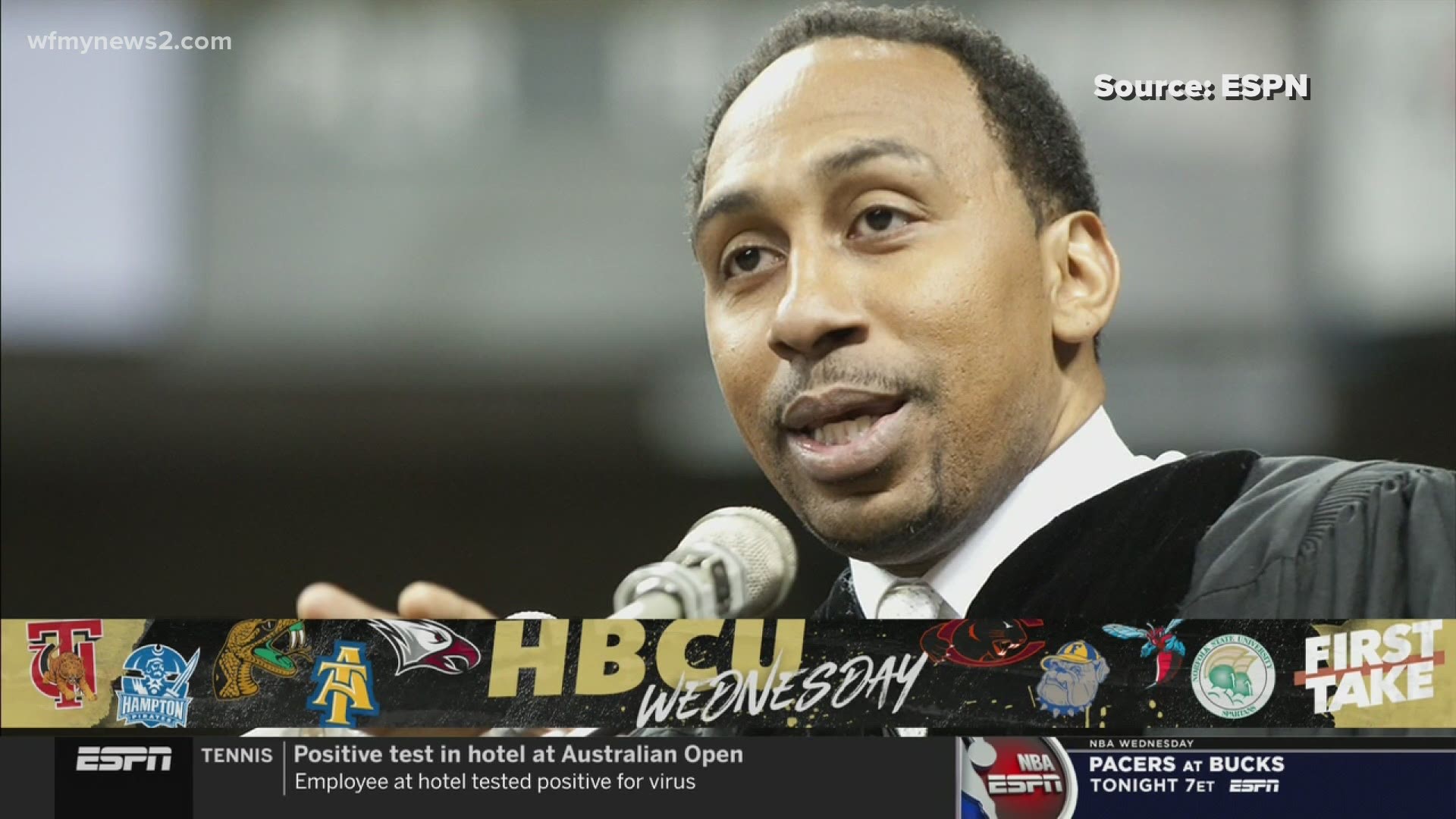 Stephen A. Smith brought the crew of his popular sports show to his alma mater, Winston-Salem State. One of his former professors even delivered a surprise message.