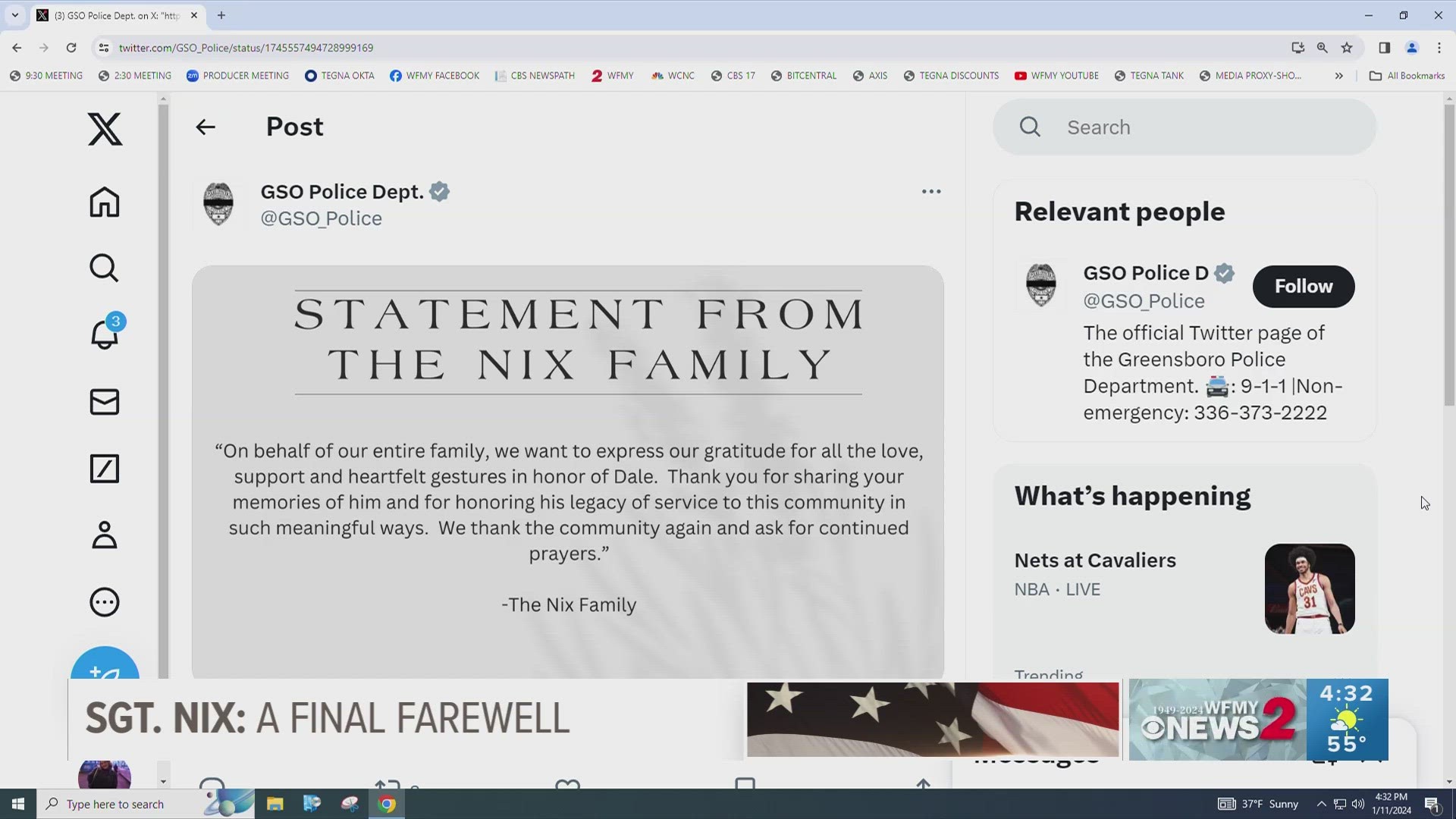 The family of Sgt. Dale Nix released a statement after his funeral service.