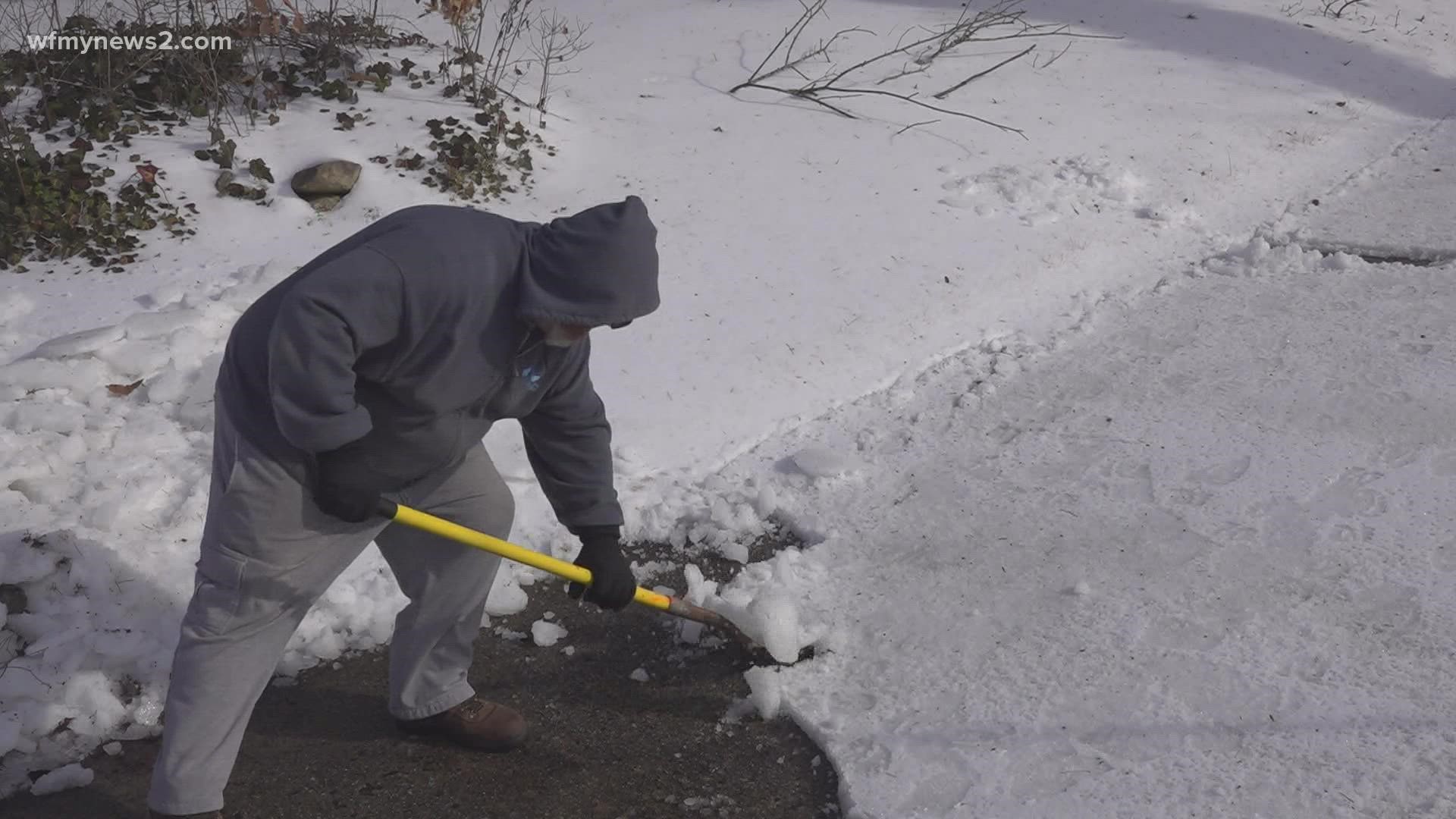 Major roads were mostly clear, but neighborhood roads still had ice and snow.