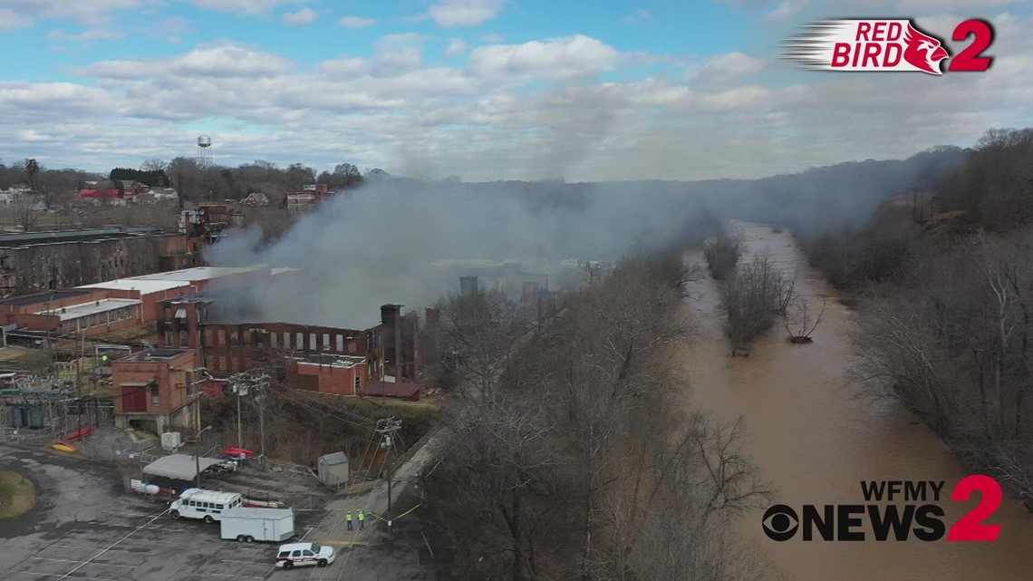 Drone video of Spray Cotton Mills Fire in Eden