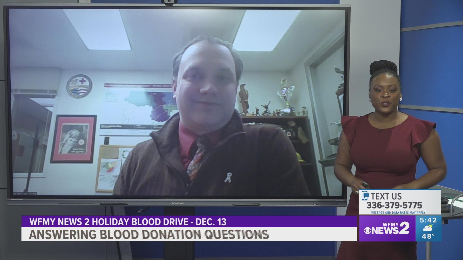 Donate blood Tuesday, December 13 at the WFMY News 2 Holiday Blood Drive.