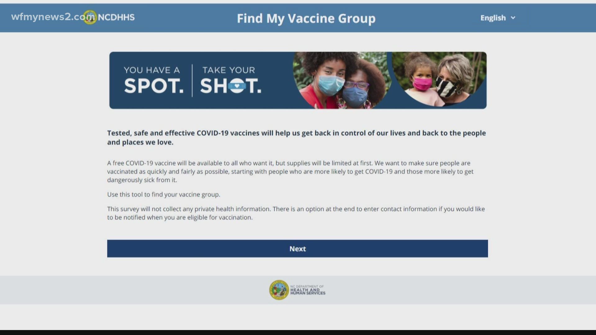 The NCDHHS unveiled a tool to help people determine their vaccine groups, so they can book appointments as soon as county clinics open shots to those groups.