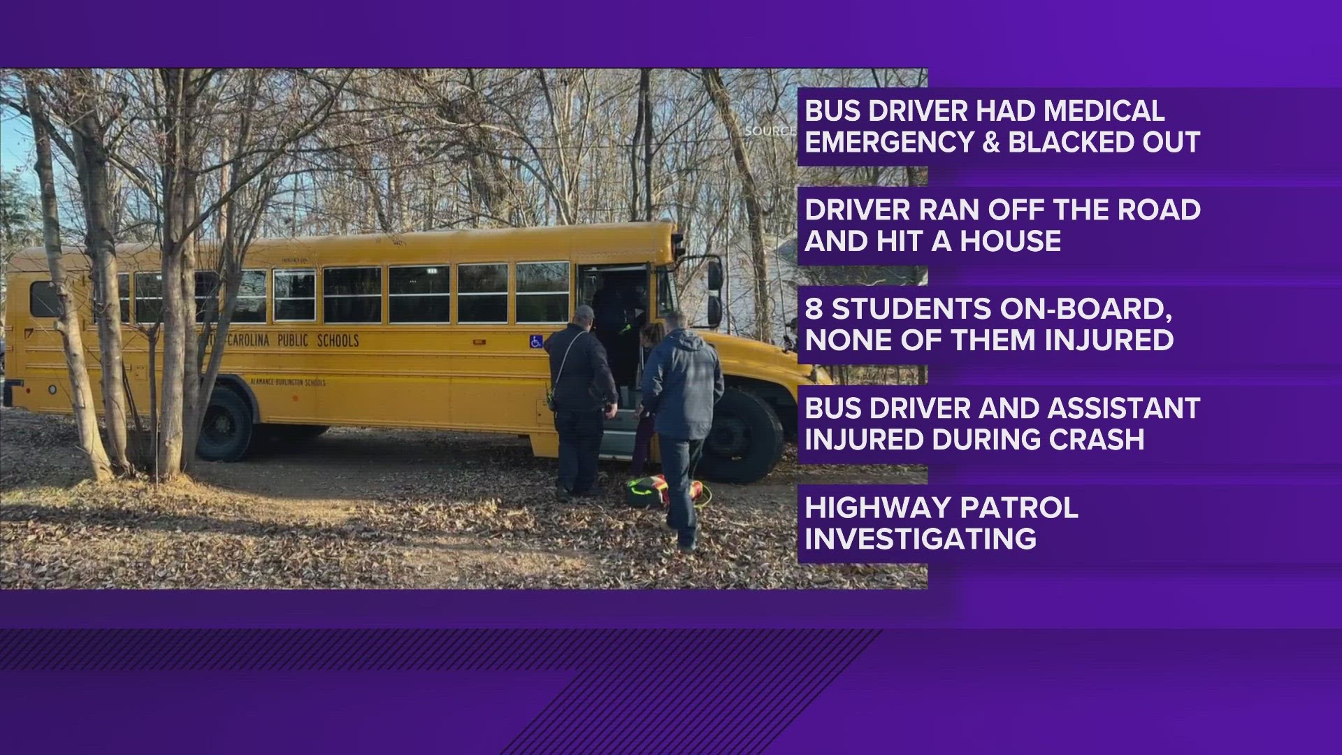 Leaders say the driver blacked out behind the wheel, causing the bus to crash into a house.