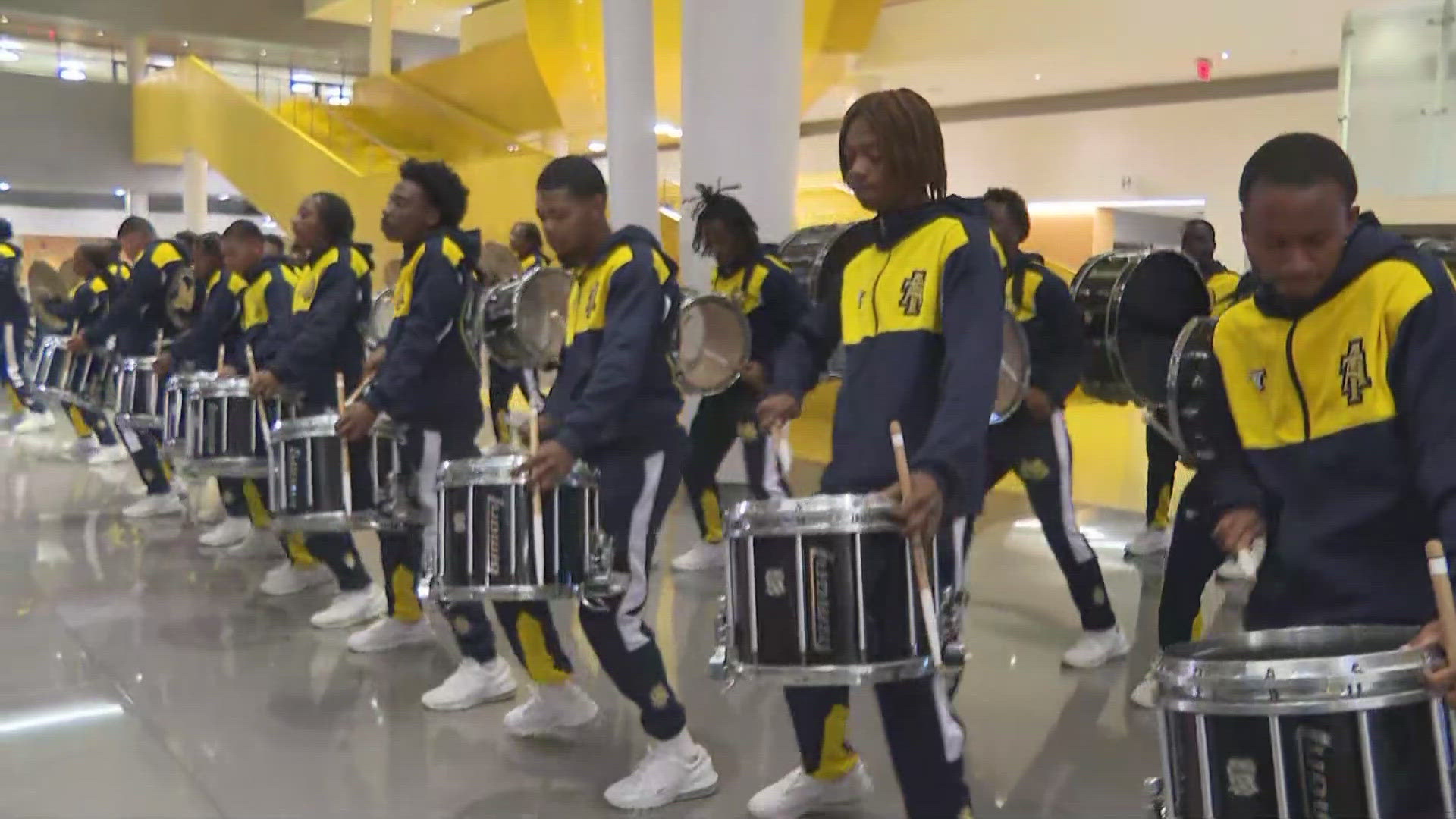 NC A&T's Blue and Gold Marching Machine shares the excitement of GHOE.