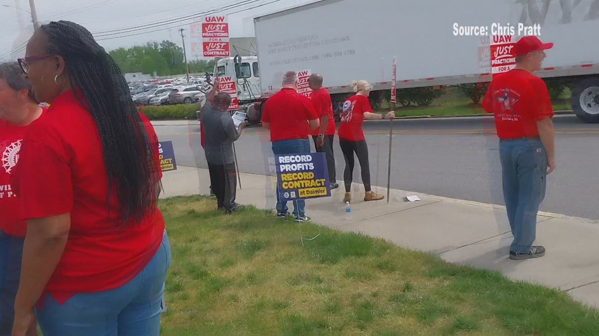 Workers gathered outside a bus factory in High Point as the end of their union contracts nears.