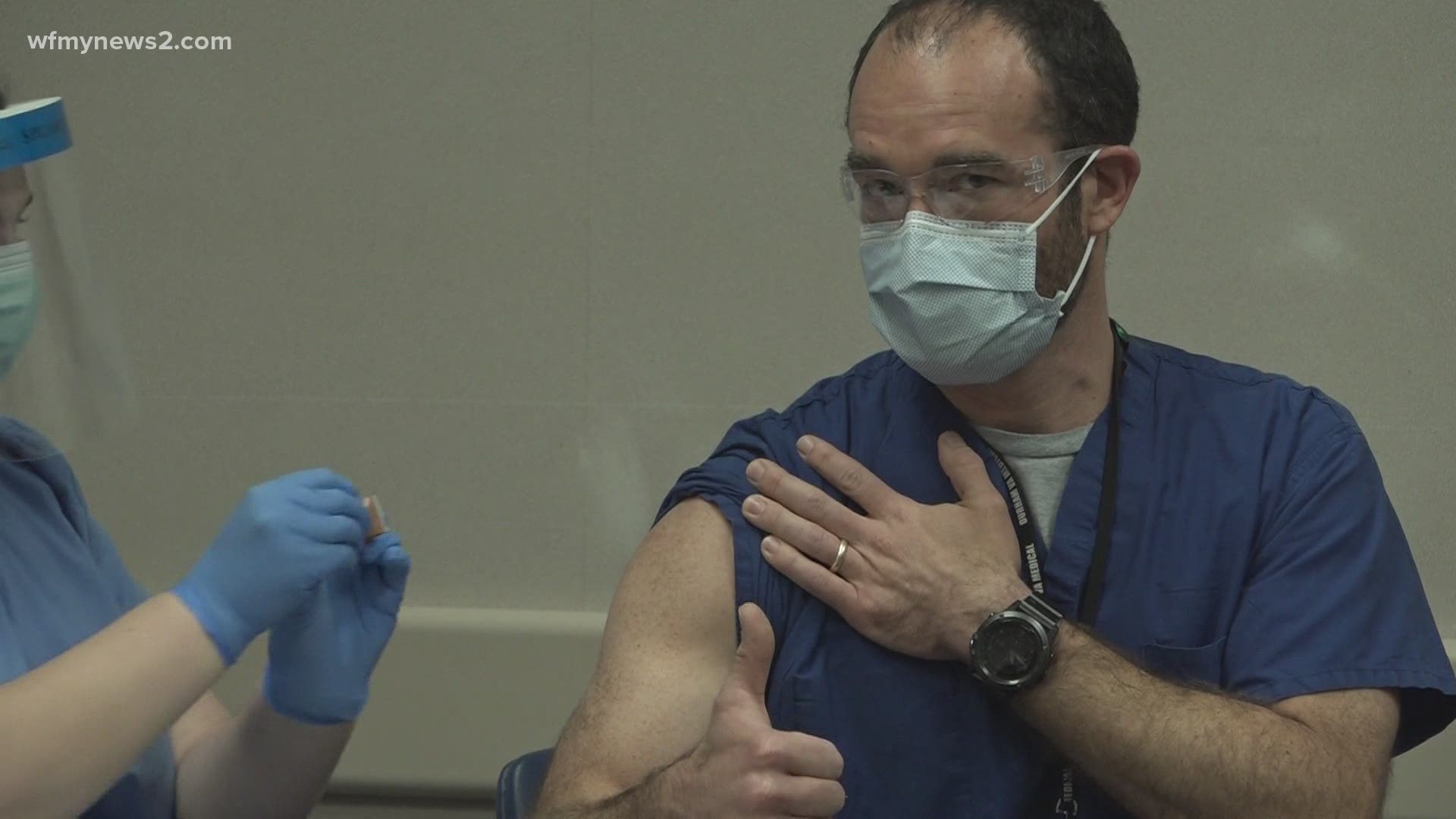 Cone Health says more than 50 employees got the shot on the first day of COVID-19 vaccinations.