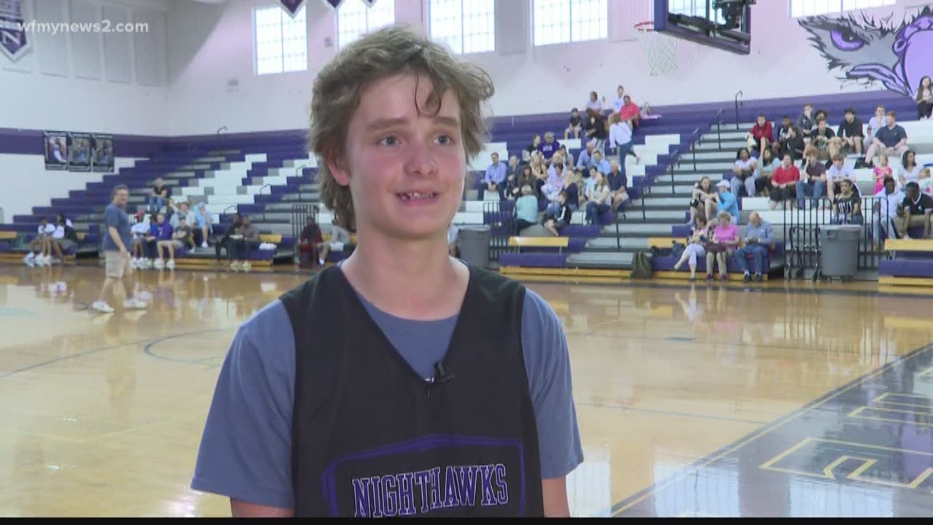 Johnny Van Kemp takes the court after beating cancer! He played in a charity game with Northern Guilford High School teachers versus the students.