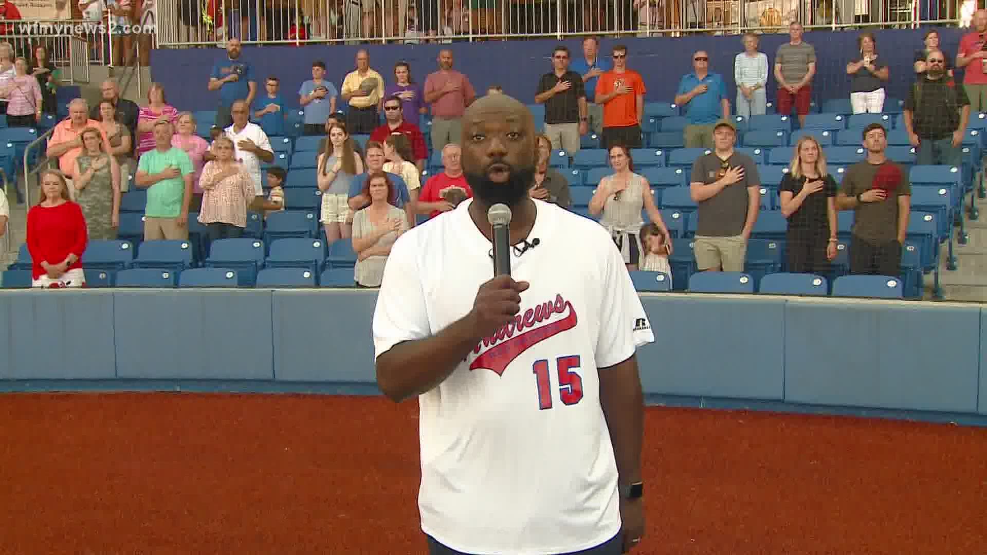 Dr. Marcus Gause, principal at Andrews High School, took his singing talent to the baseball diamond.