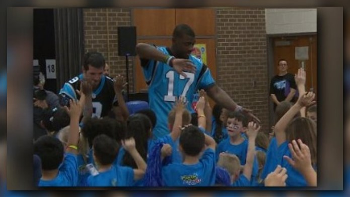 Carolina Panthers' Sir Purr surprises Walkertown Elementary students