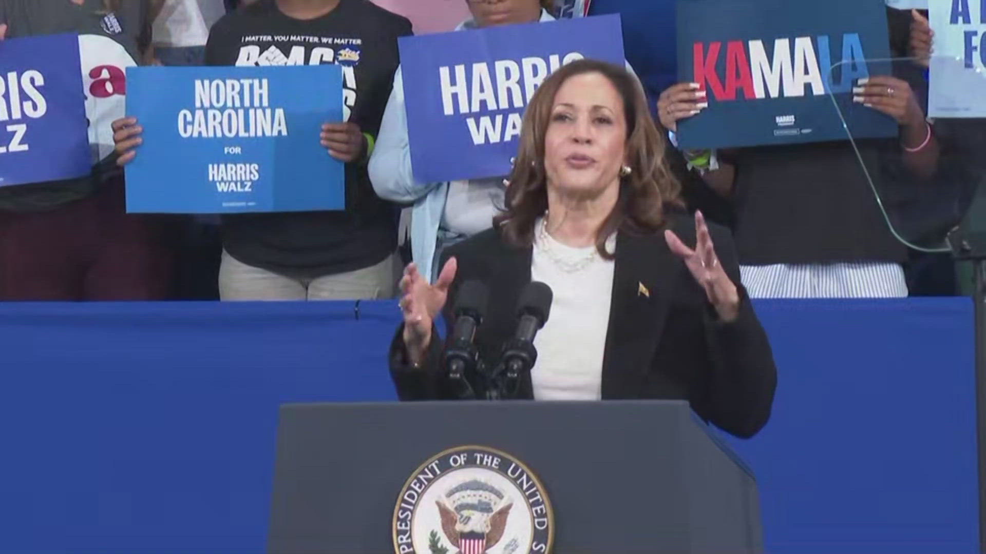 Vice President and Democratic presidential candidate Kamala Harris visited Charlotte and Greensboro on Thursday, Sept. 12.