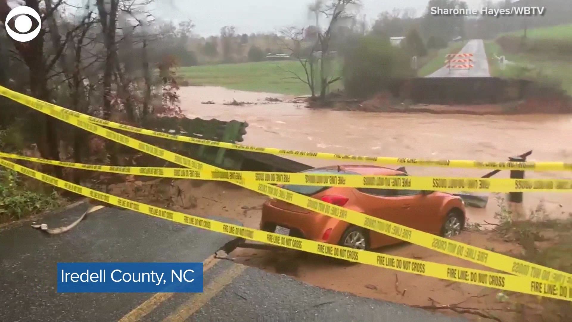 Flooding washed out a bridge in Iredell County, North Carolina Thursday.