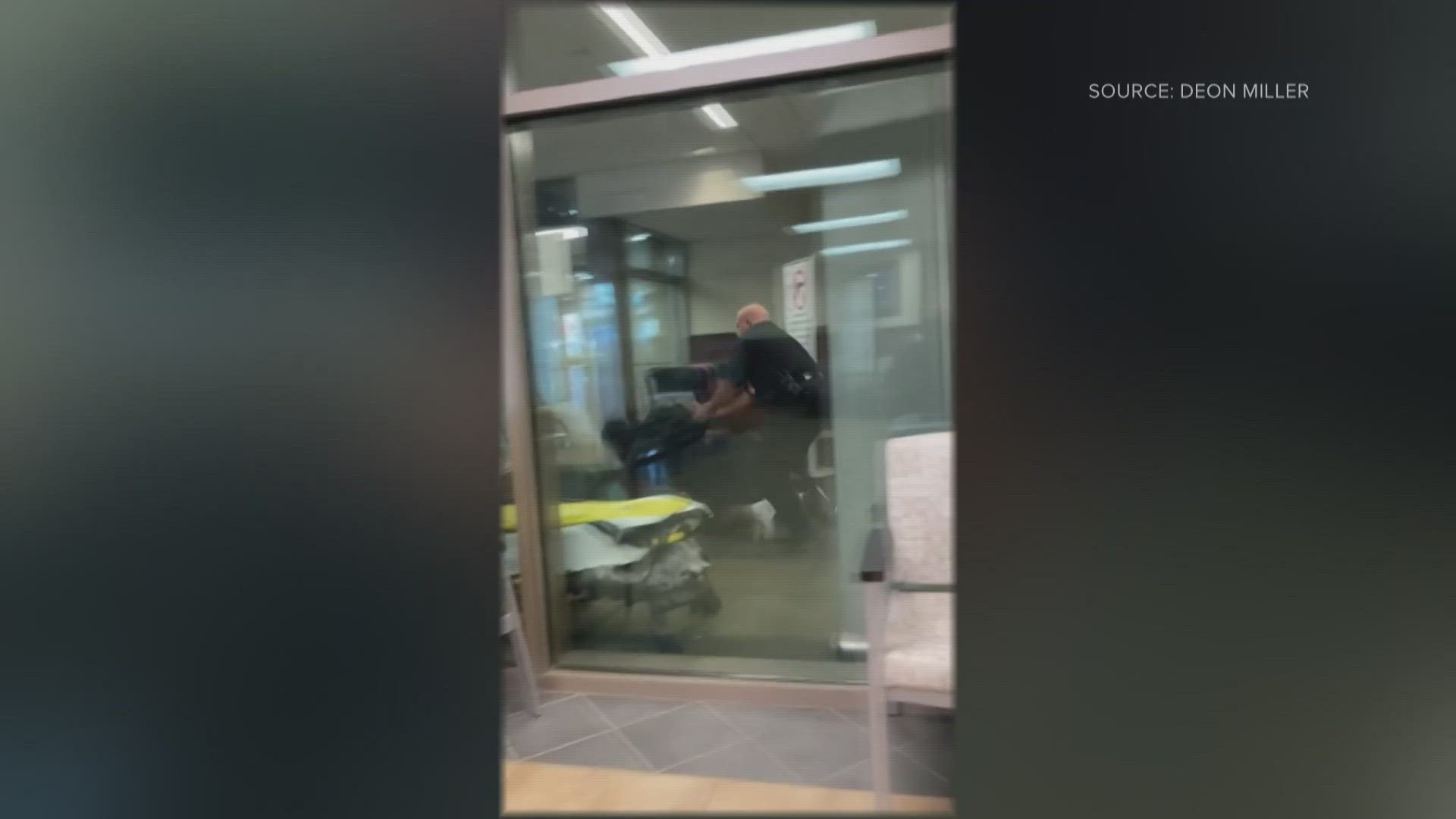 Cone Health says a security guard no longer works for the hospital system after he shoved an older gentleman with a cane Tuesday.